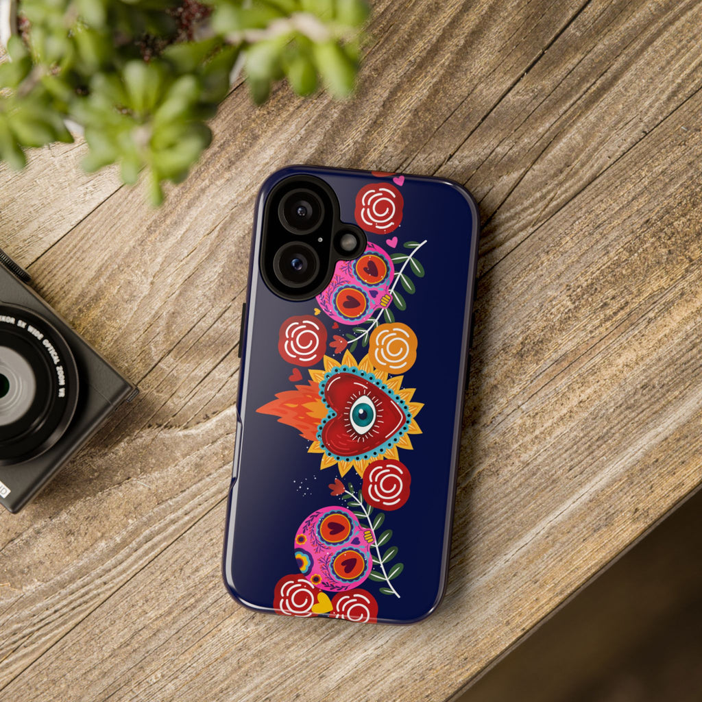 Blue Sugar Skull Floral Phone Case — Day of the Dead Protective Case