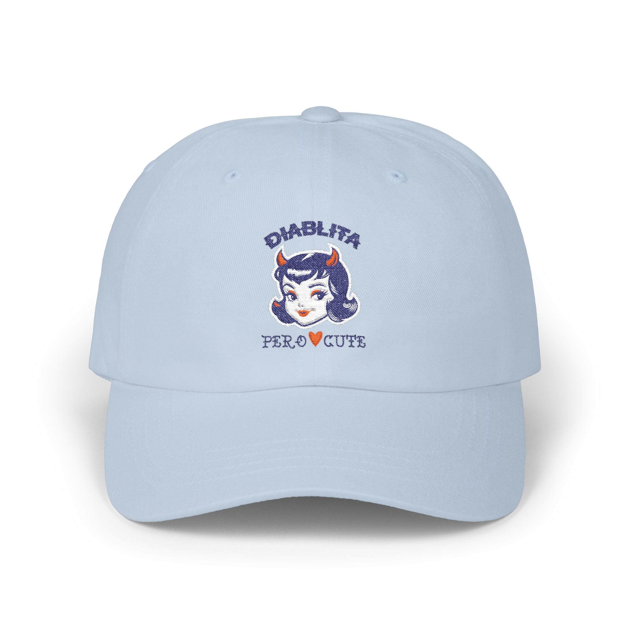 Dad Cap — 'Diablita Pero Cute' Retro Devil Girl Embroidered Baseball Hat