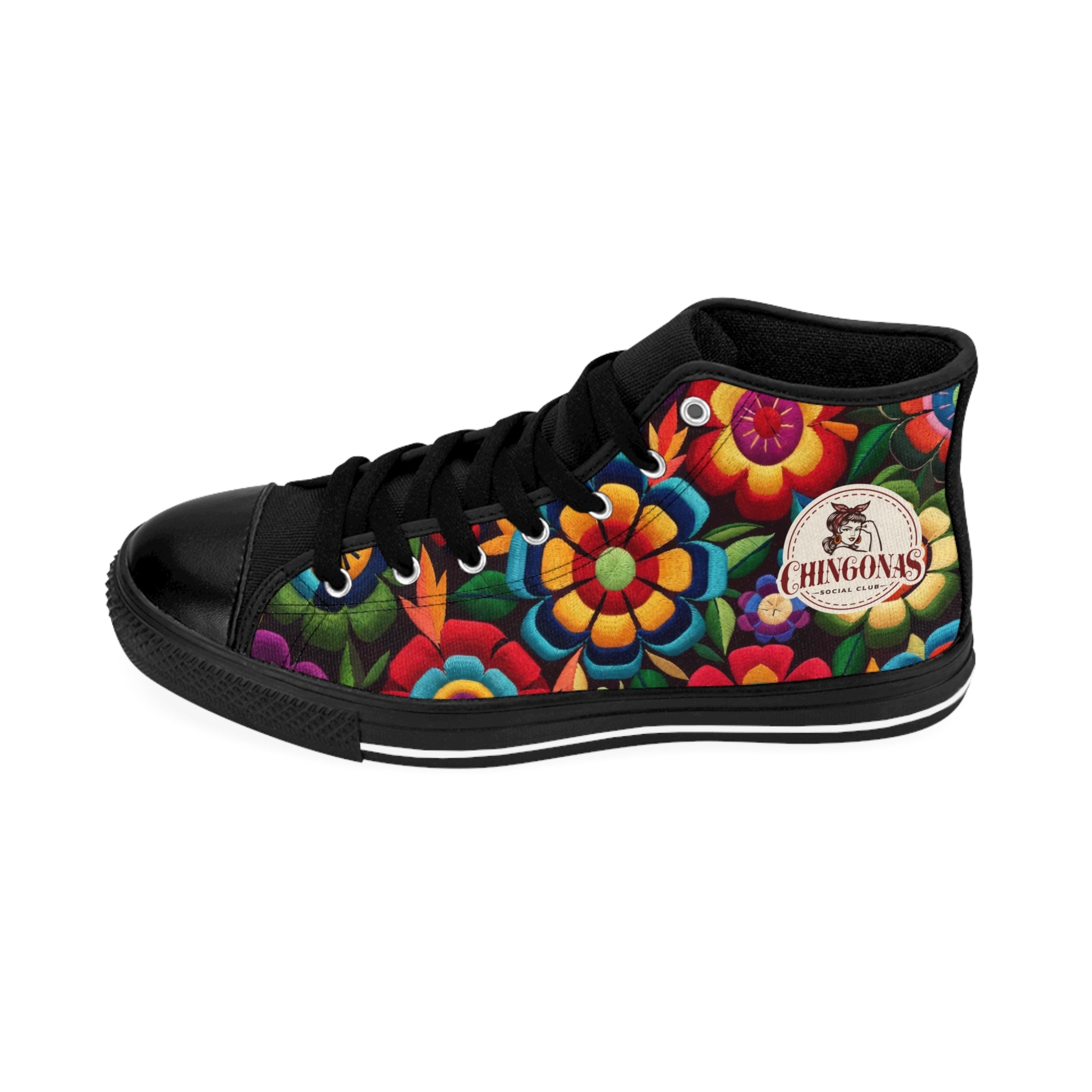 Women's Classic Sneakers — Colorful Floral Folk Art High-Top Shoes