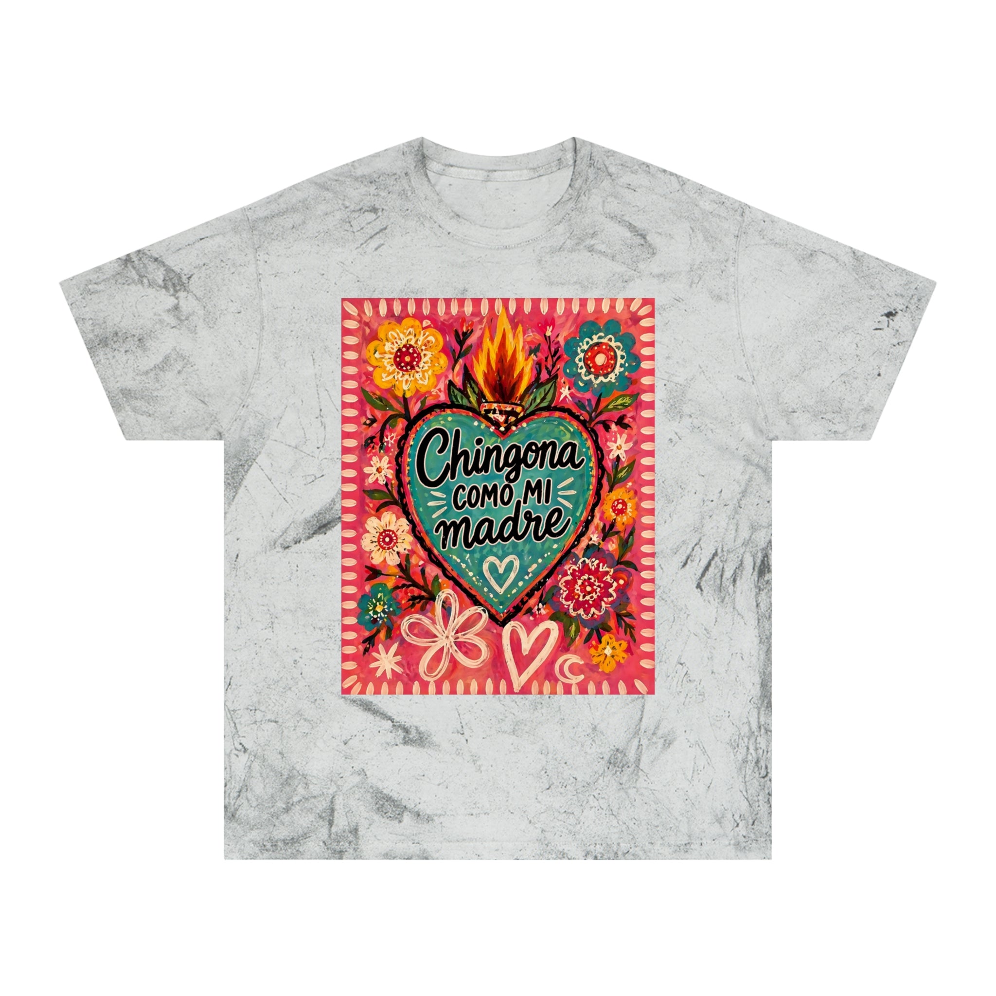 Chingona Como Mi Madre Graphic T-Shirt — Colorful Floral Heart Tribute
