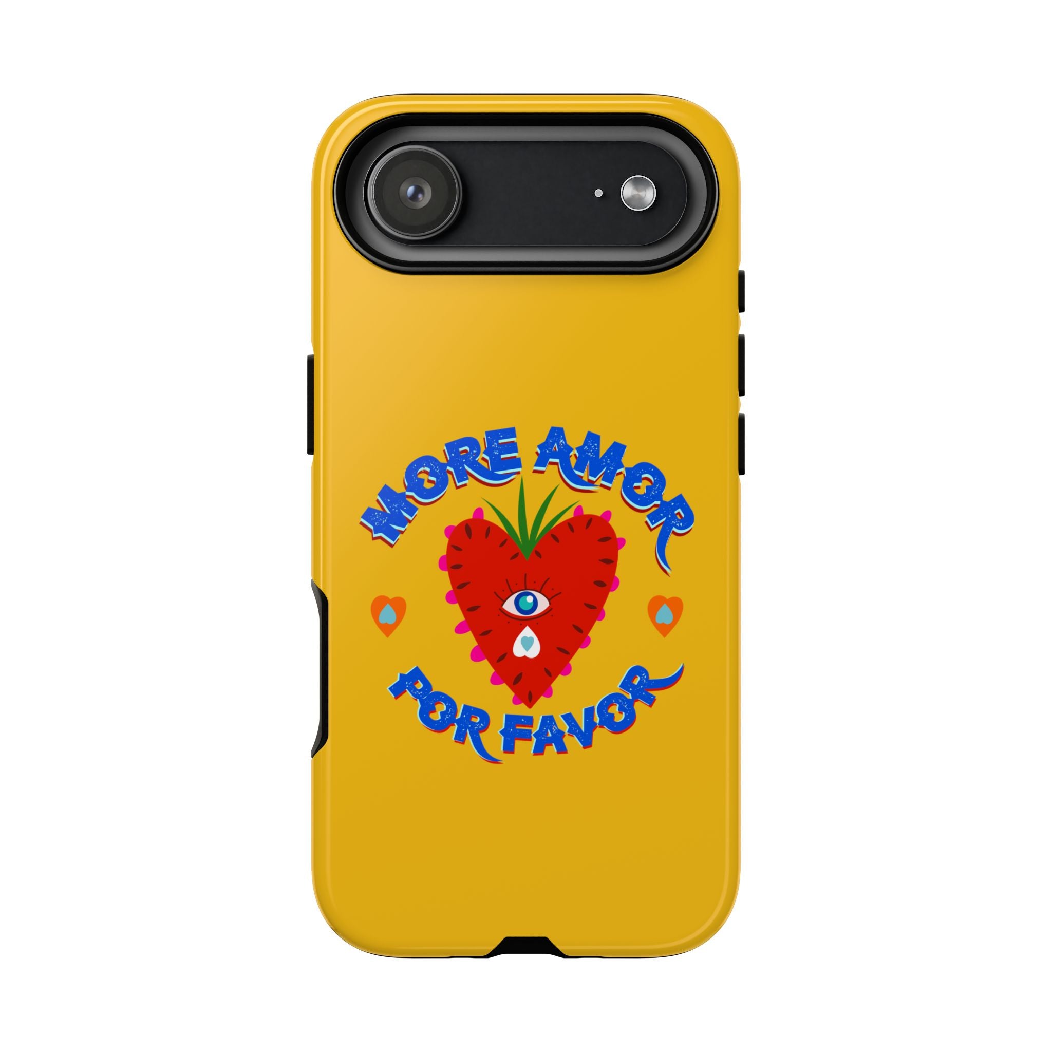 Phone Case — "More Amor Por Favor" Heart Design, Bright Yellow Protective Cover