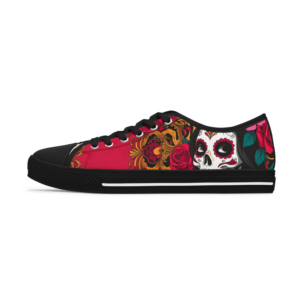 Low Top Sneakers — Day of the Dead Sugar Skull Floral Design