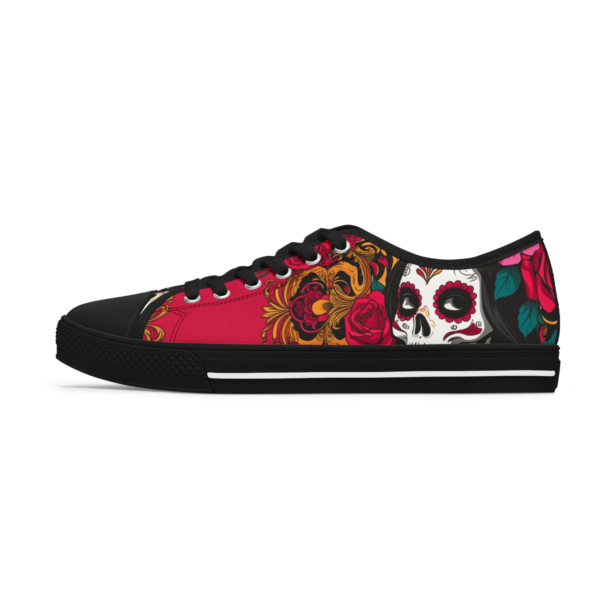 Low Top Sneakers — Day of the Dead Sugar Skull Floral Design