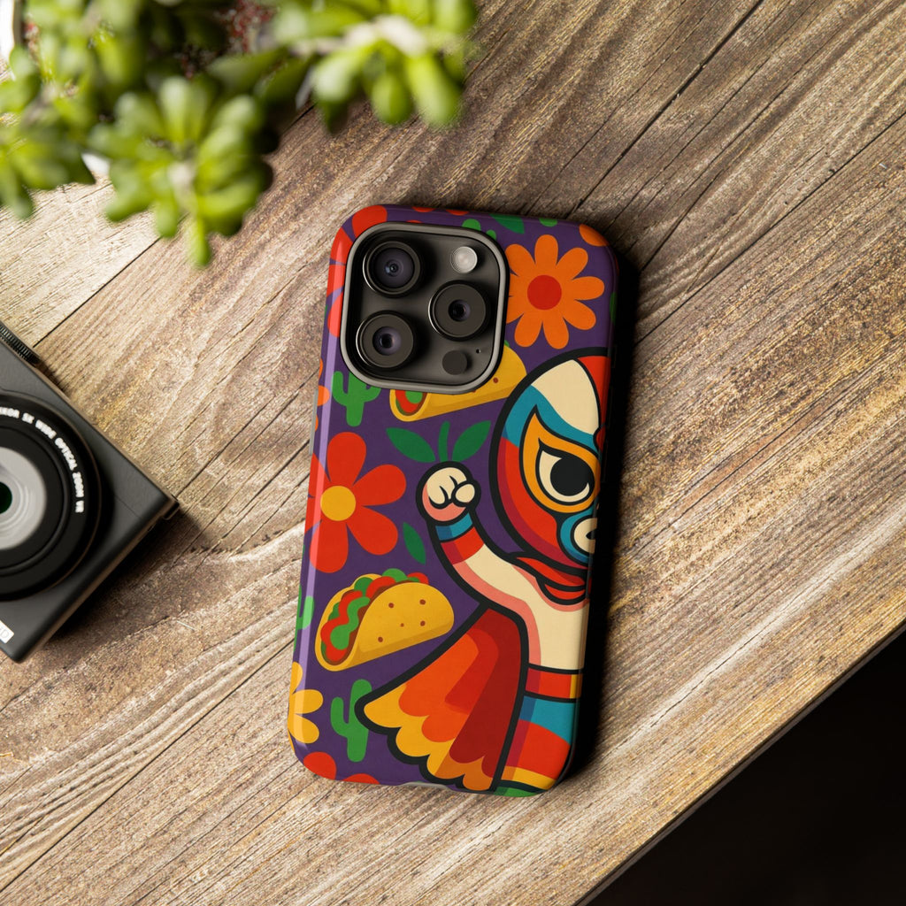 Luchador Taco Phone Case — Colorful Mexican Wrestling Floral Design