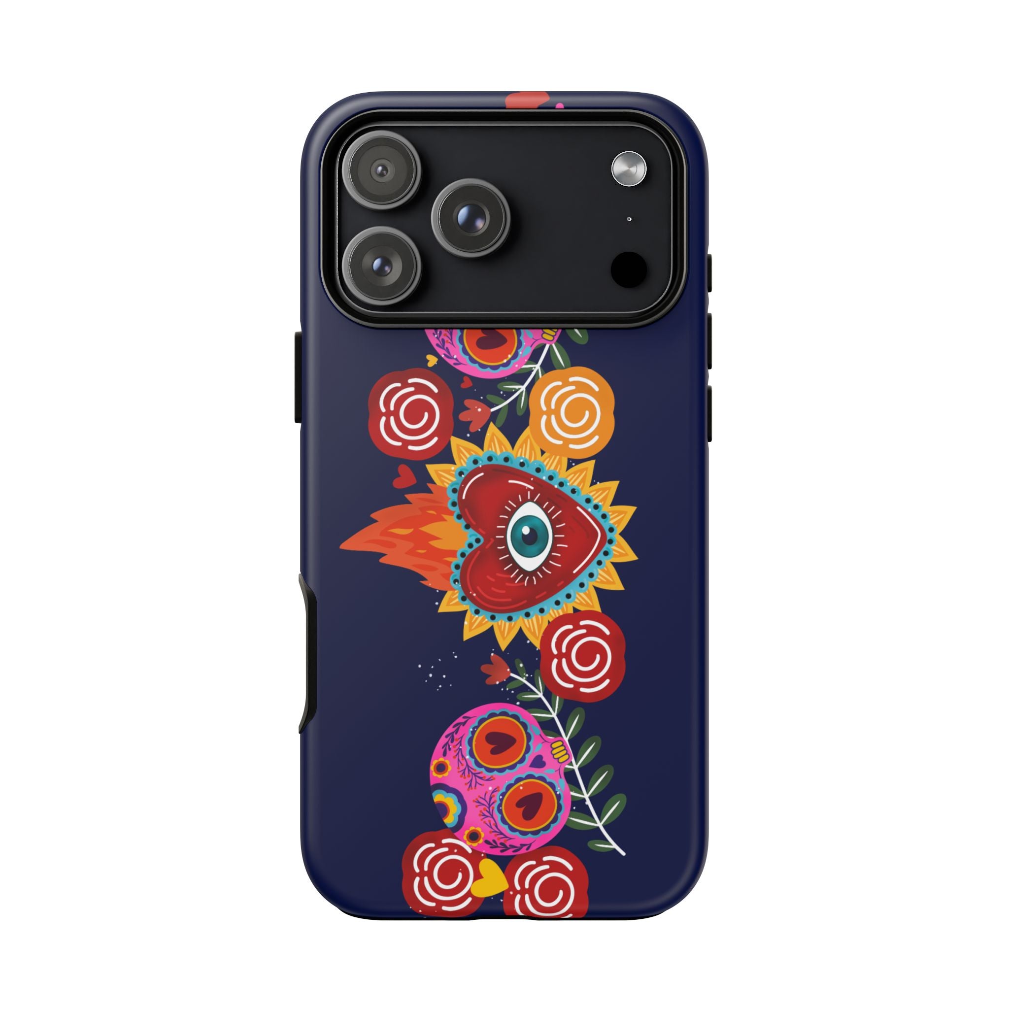 Blue Sugar Skull Floral Phone Case — Day of the Dead Protective Case