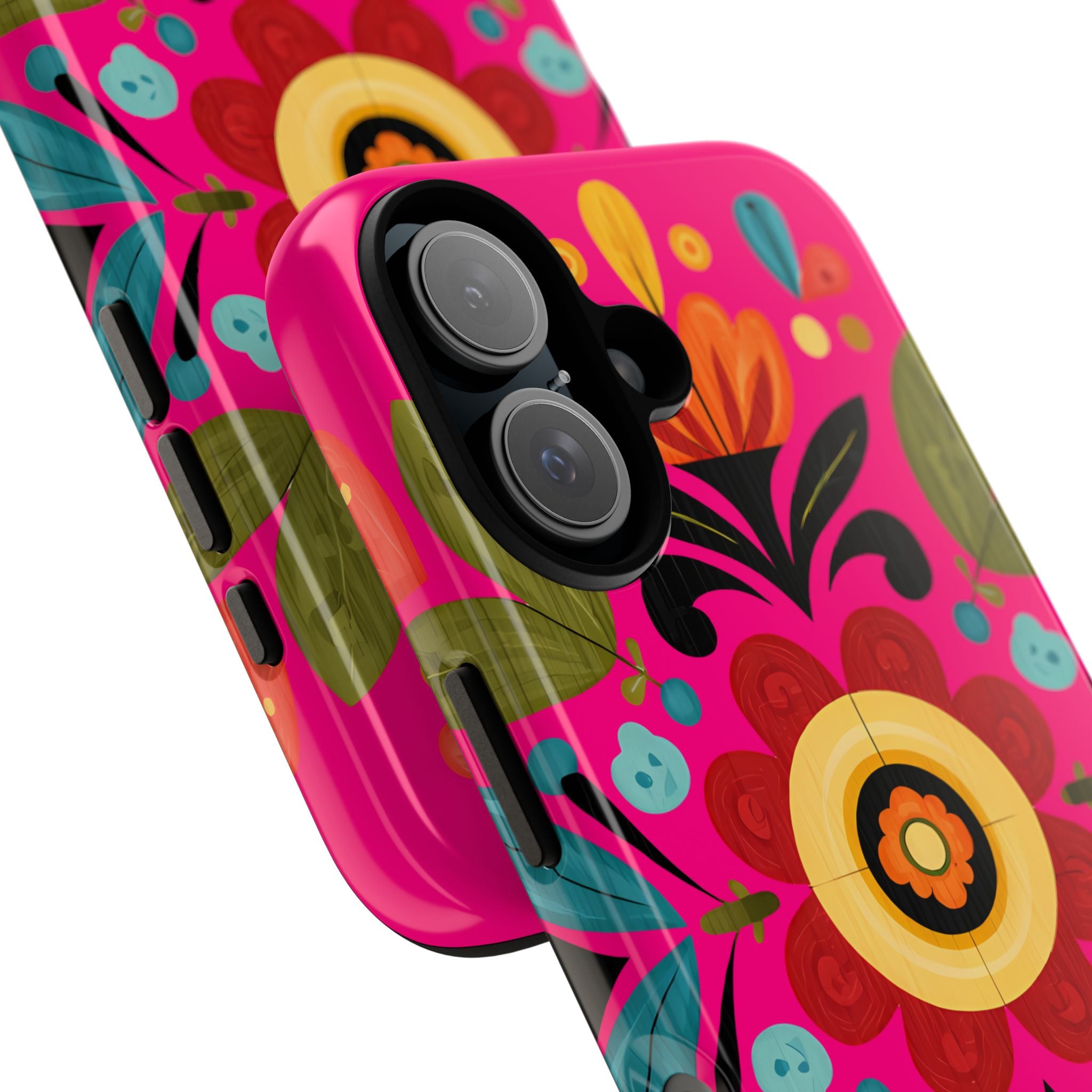 Floral Folk Art Tough Case — Bright Pink Protective Phone Case