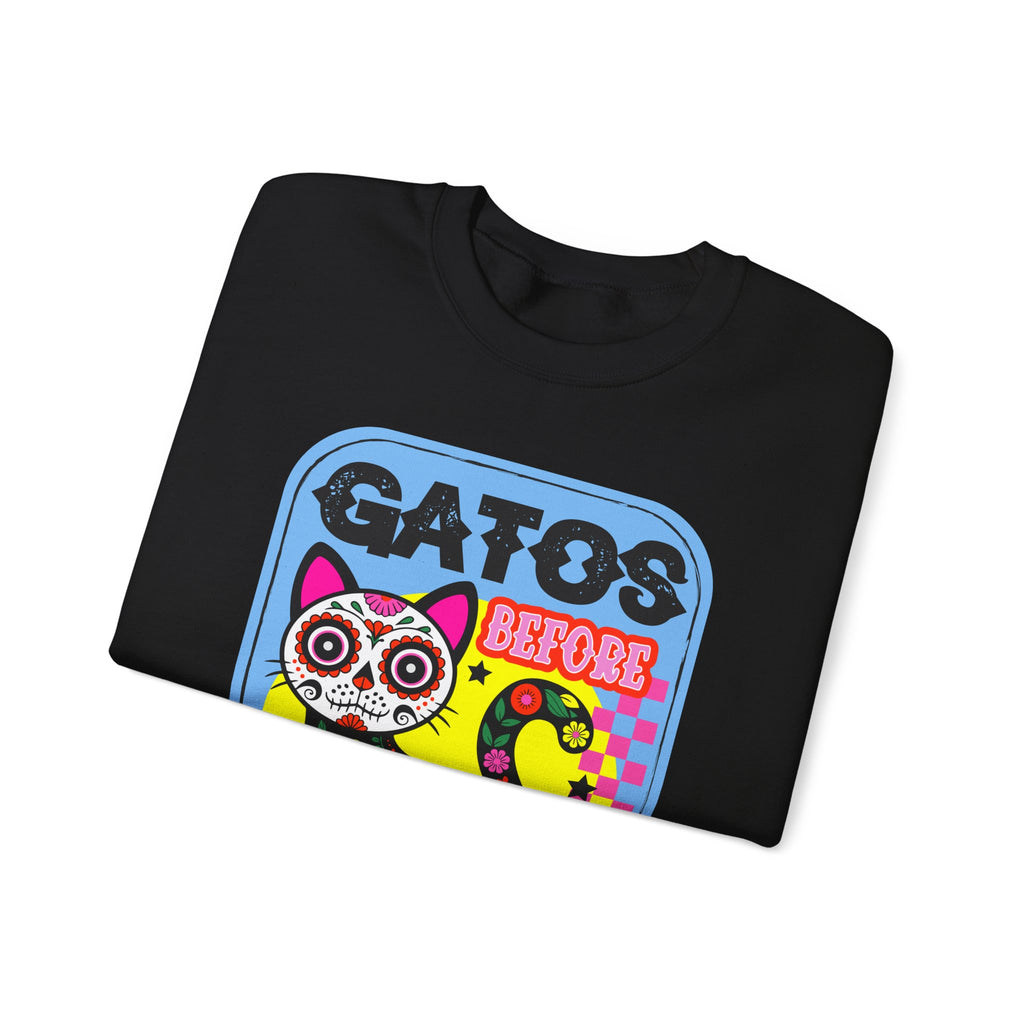 Gato Before Vato Crewneck Sweatshirt — Colorful Day of the Dead Cat Graphic