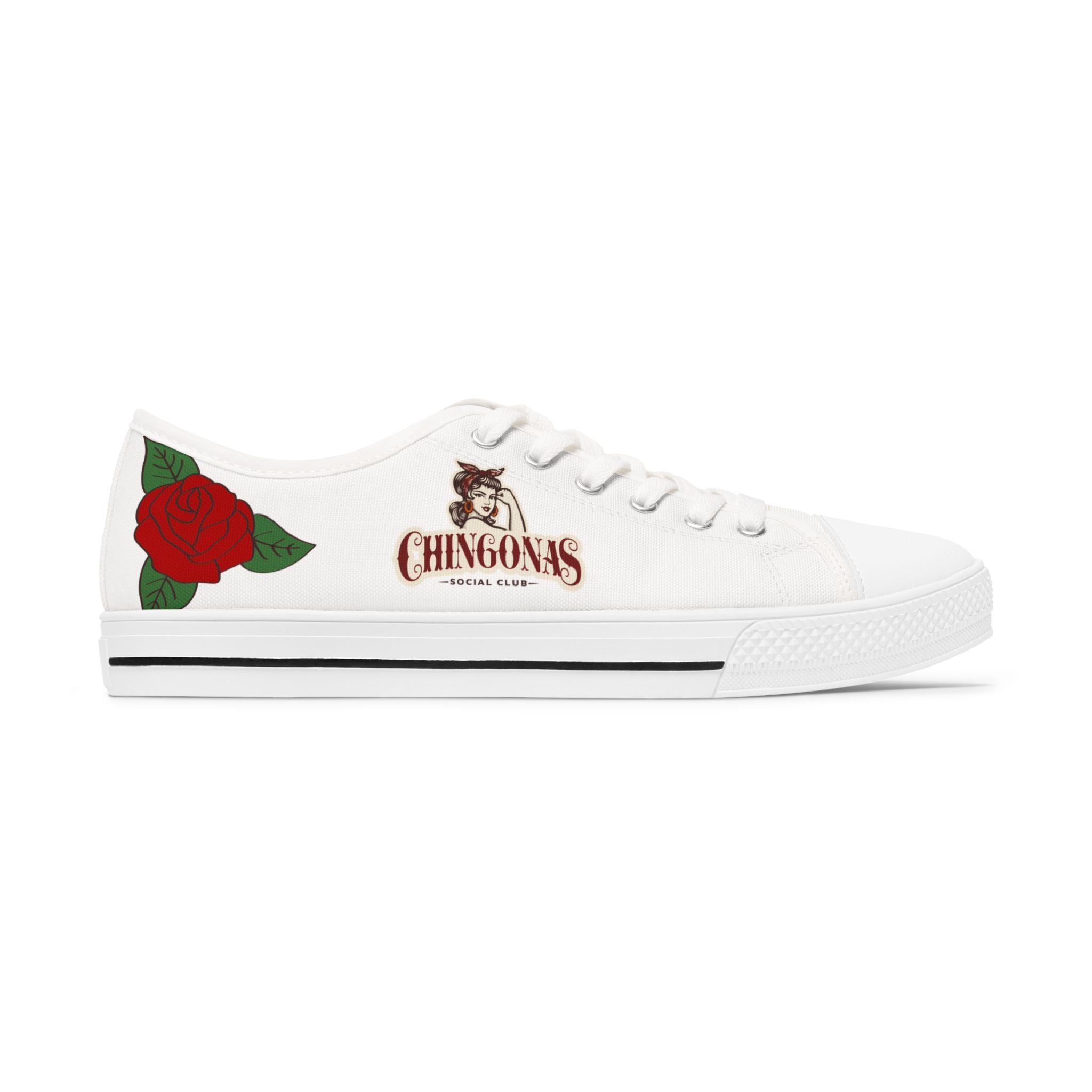 Low Top Sneakers — Floral 'Chingonas' Graphic Women's Canvas Shoes