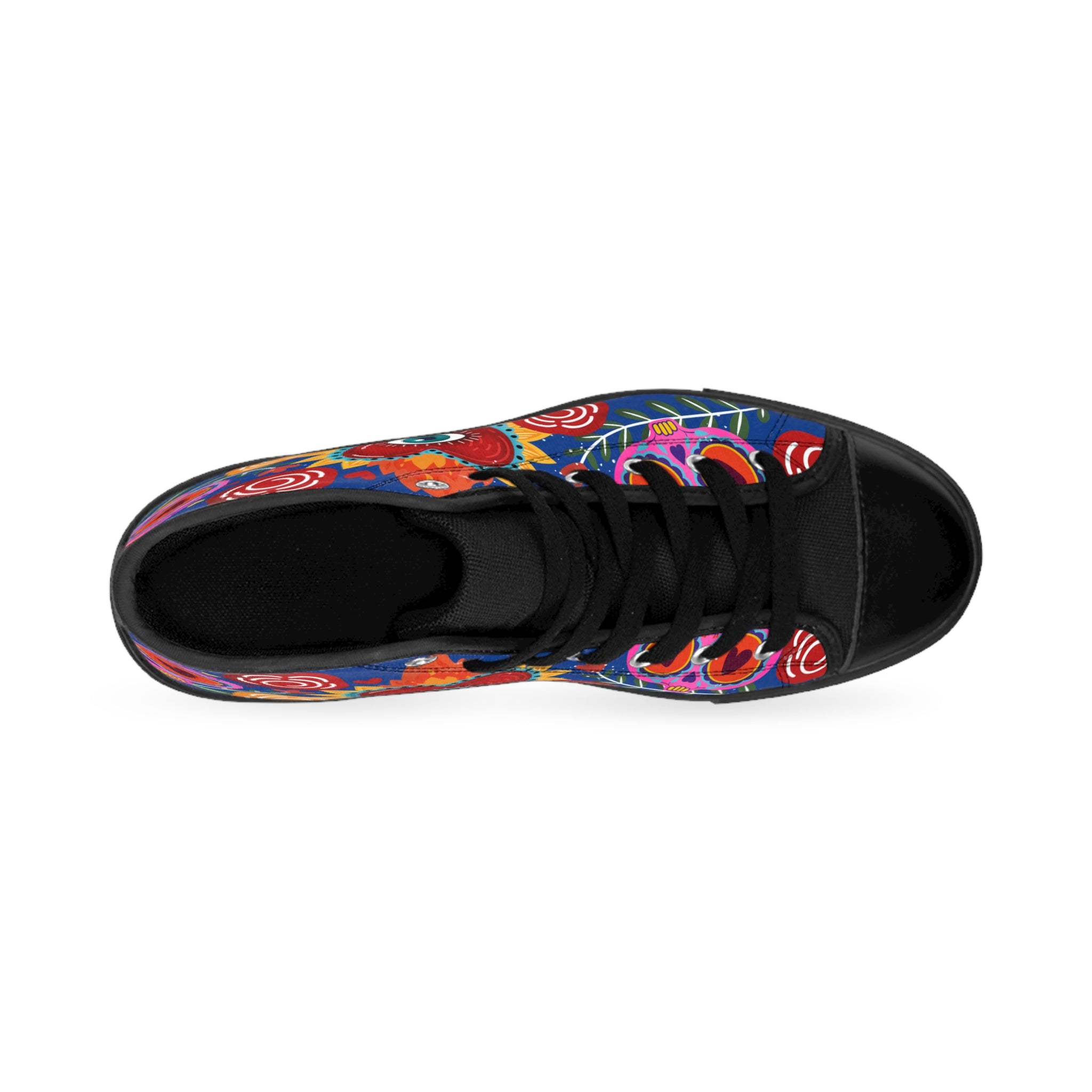 Women's Heart Eye Floral High-Top Sneakers — Colorful Folk Art Canvas Shoes