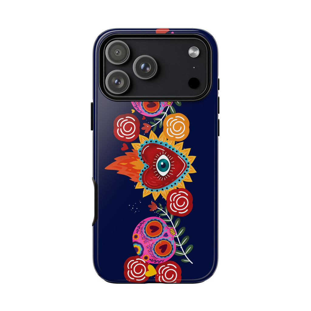 Blue Sugar Skull Floral Phone Case — Day of the Dead Protective Case