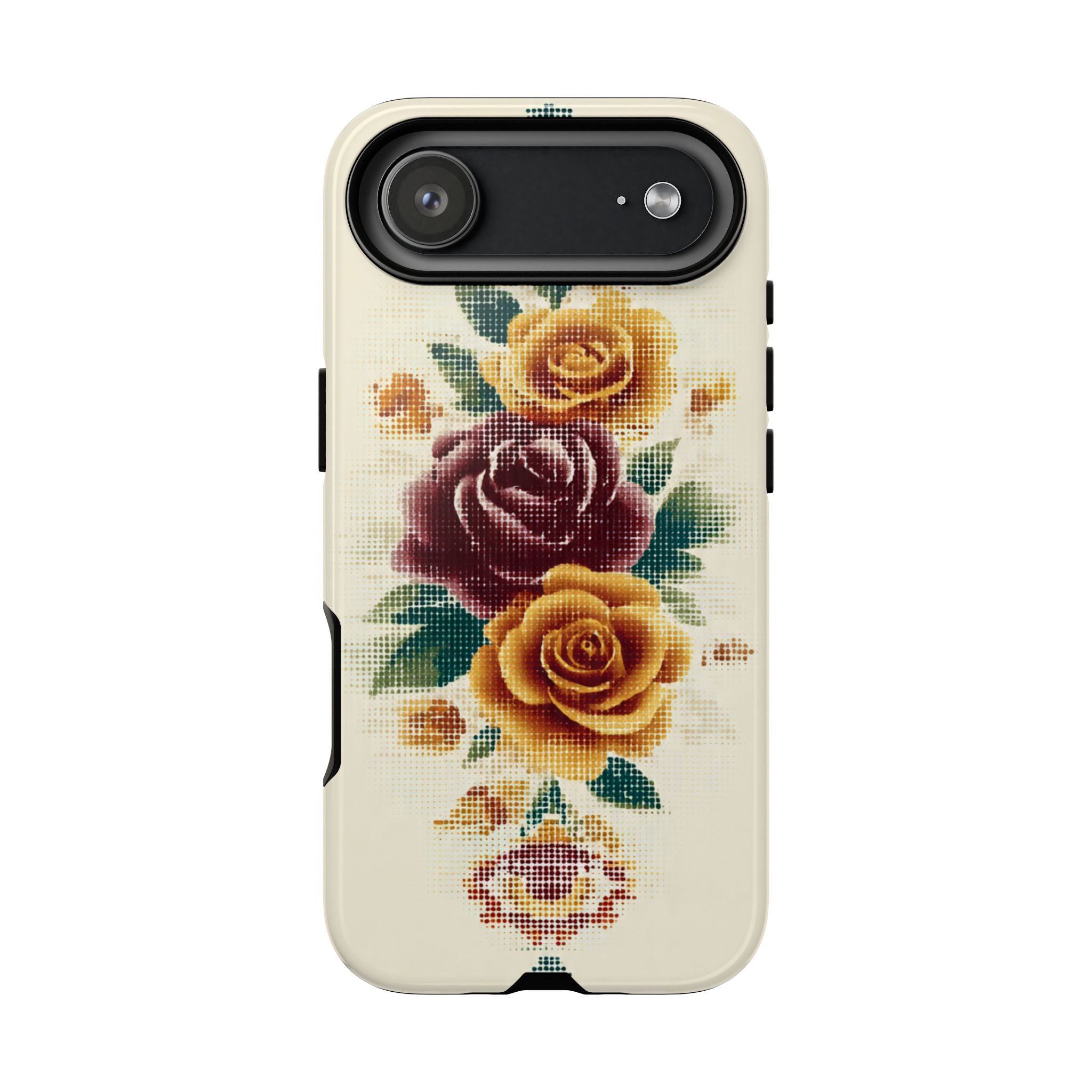 Floral Cross-Stitch Phone Case – Vintage Rose Protective Cover