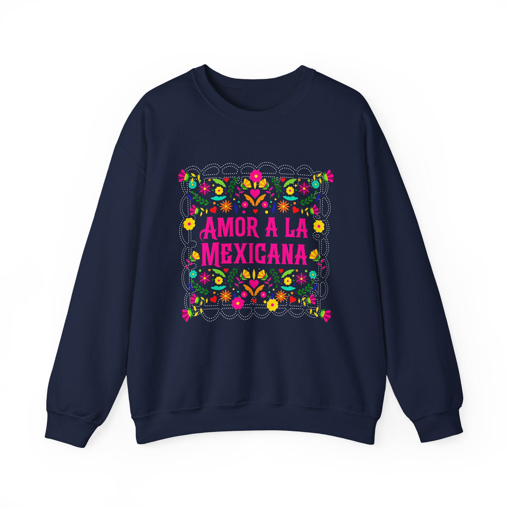 Crewneck Sweatshirt — "Amor a la Mexicana" Floral Mexican Pride Pullover