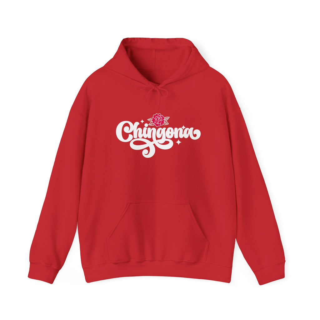 Chingona Hoodie – Script Logo with Rose | Empowered Latina Sweatshirt