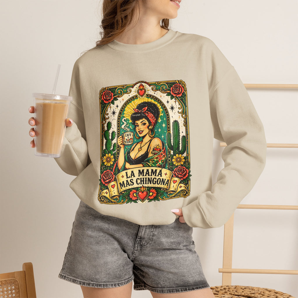 La Mama Mas Chingon Crewneck Sweatshirt — Vintage Mexican Folk Art Graphic