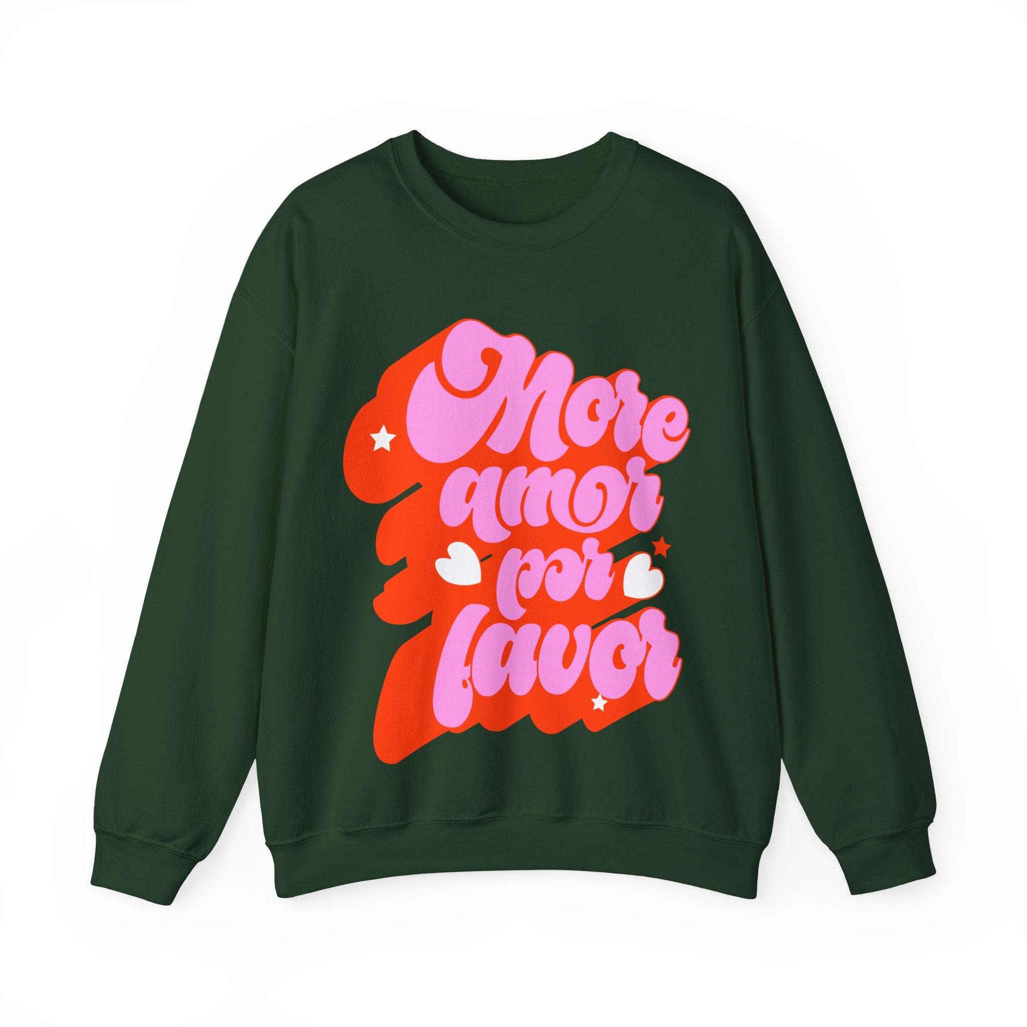 More Amor Por Favor Crewneck Sweatshirt — Retro Pink & Red Love Graphic