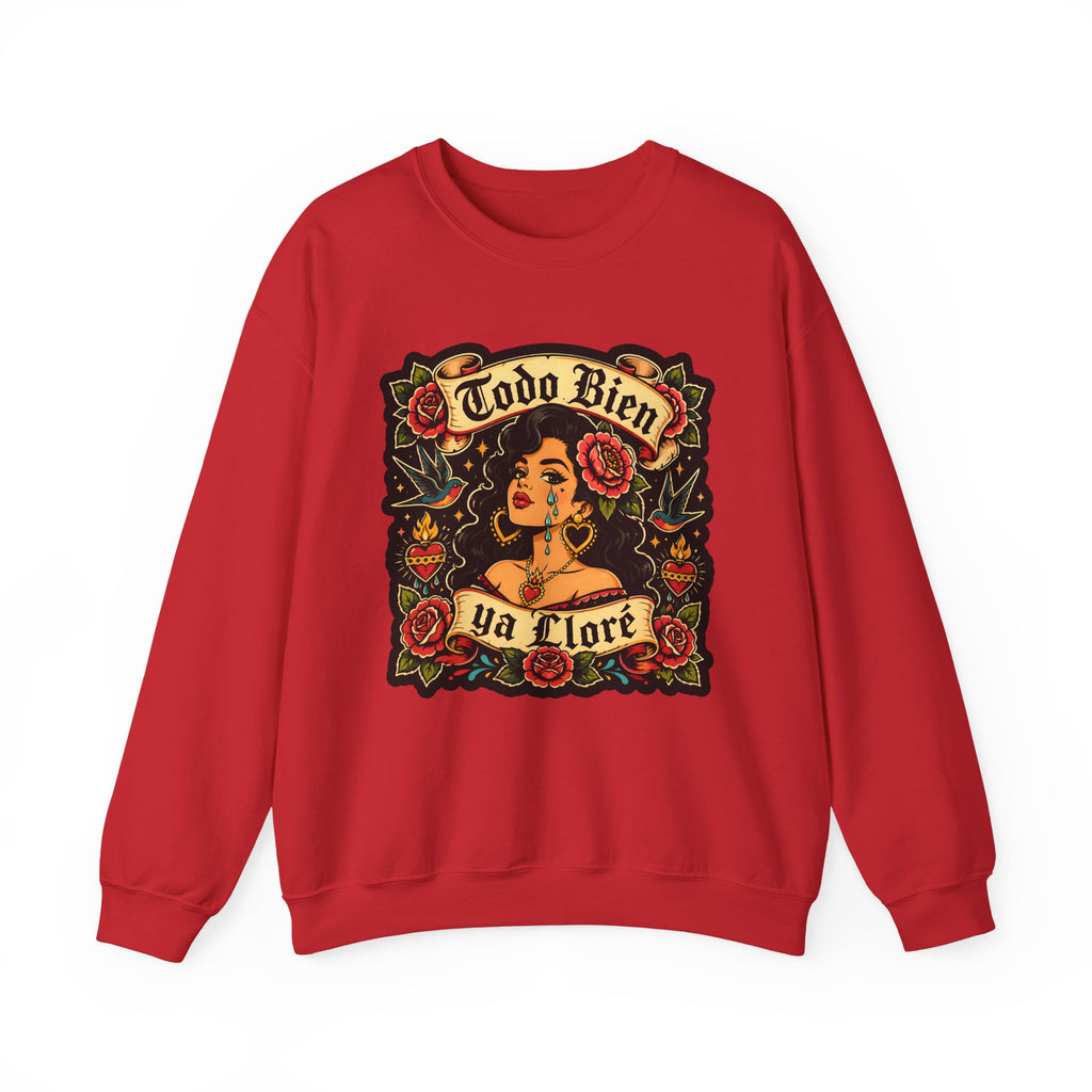 Crewneck Sweatshirt — 'Todo Bien Ya Flore' Floral Chicana Art