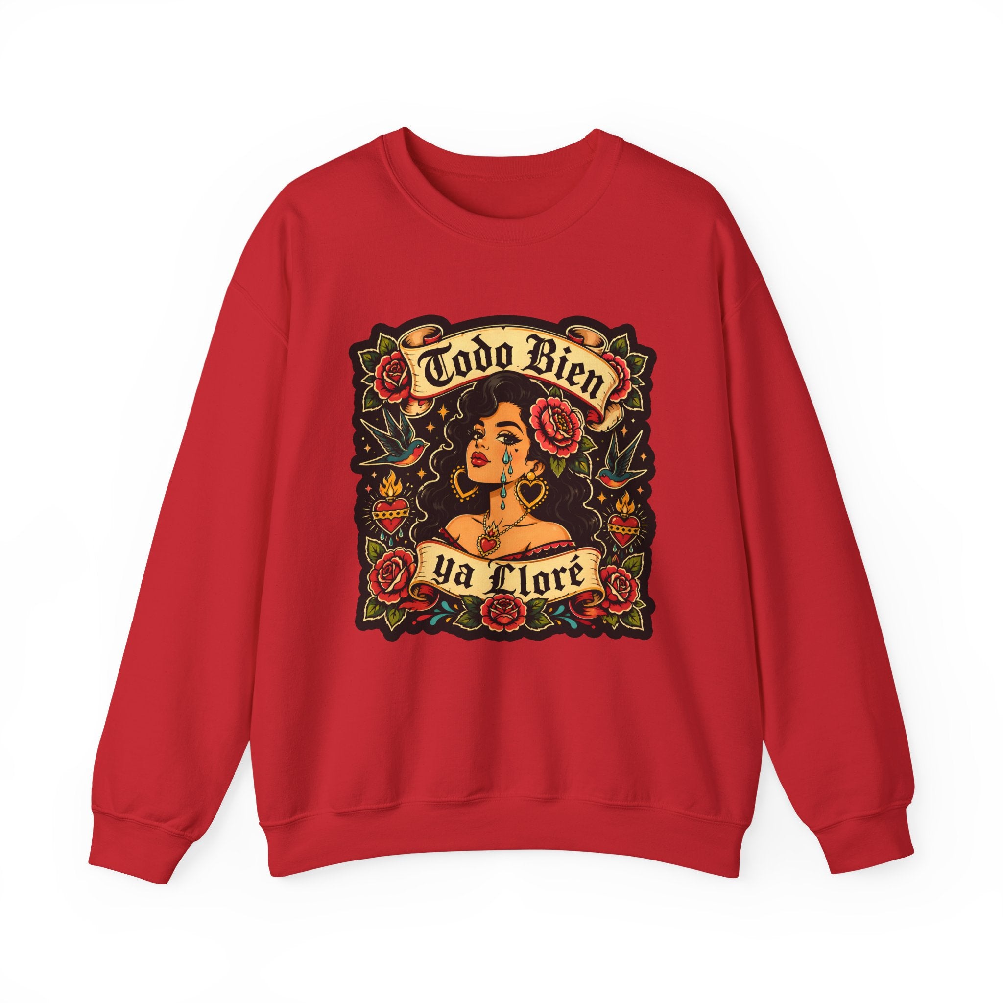 Crewneck Sweatshirt — 'Todo Bien Ya Flore' Floral Chicana Art