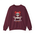 Day of the Dead Crewneck Sweatshirt – '¿Que vas, Perra? Hold My Hoops' Sugar Skull Graphic