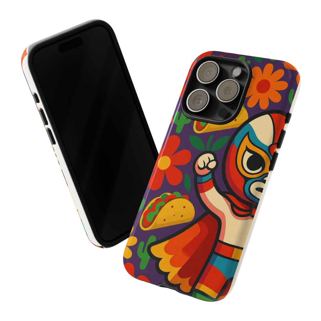 Luchador Taco Phone Case — Colorful Mexican Wrestling Floral Design