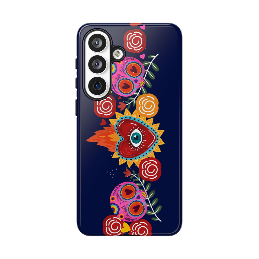 Blue Sugar Skull Floral Phone Case — Day of the Dead Protective Case