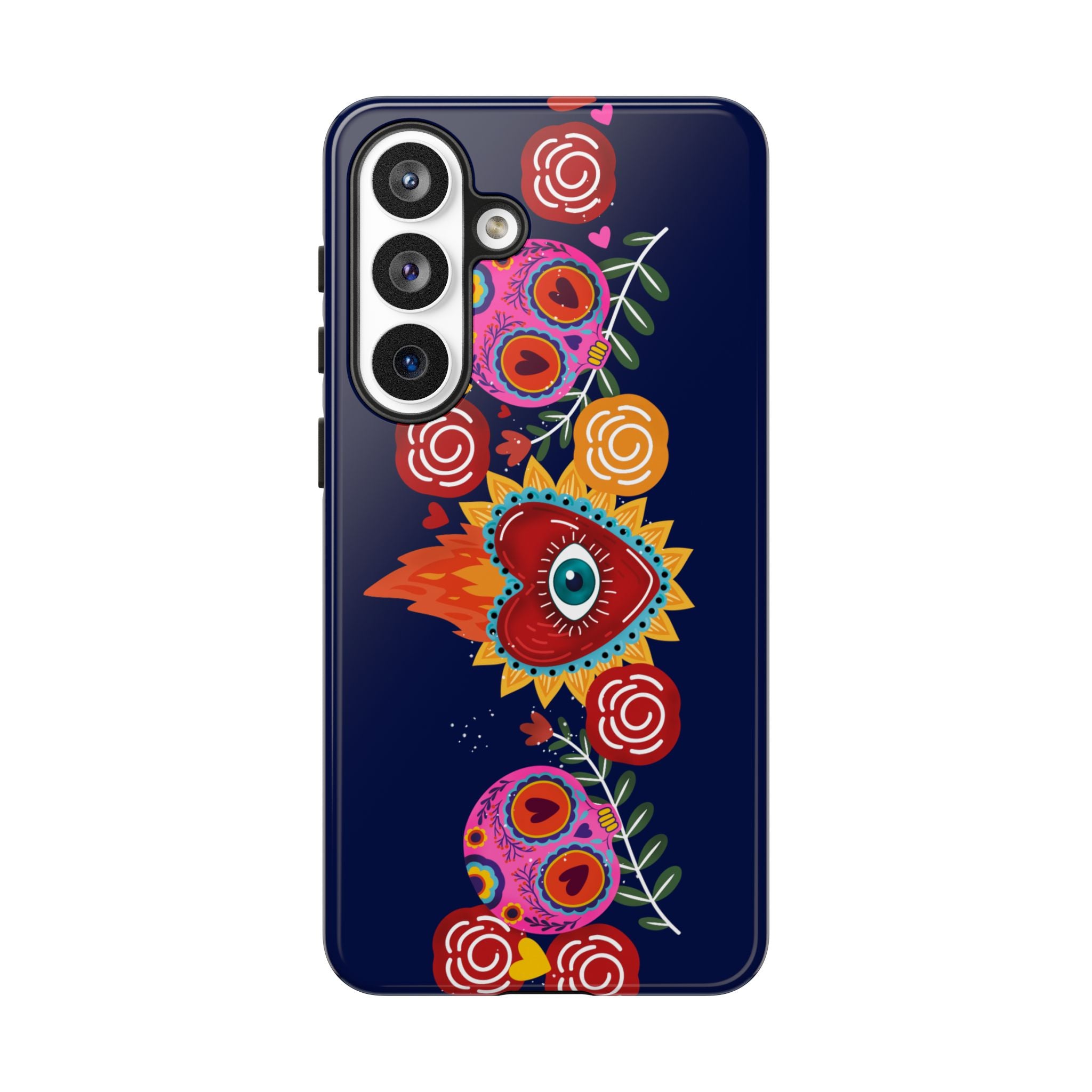 Blue Sugar Skull Floral Phone Case — Day of the Dead Protective Case