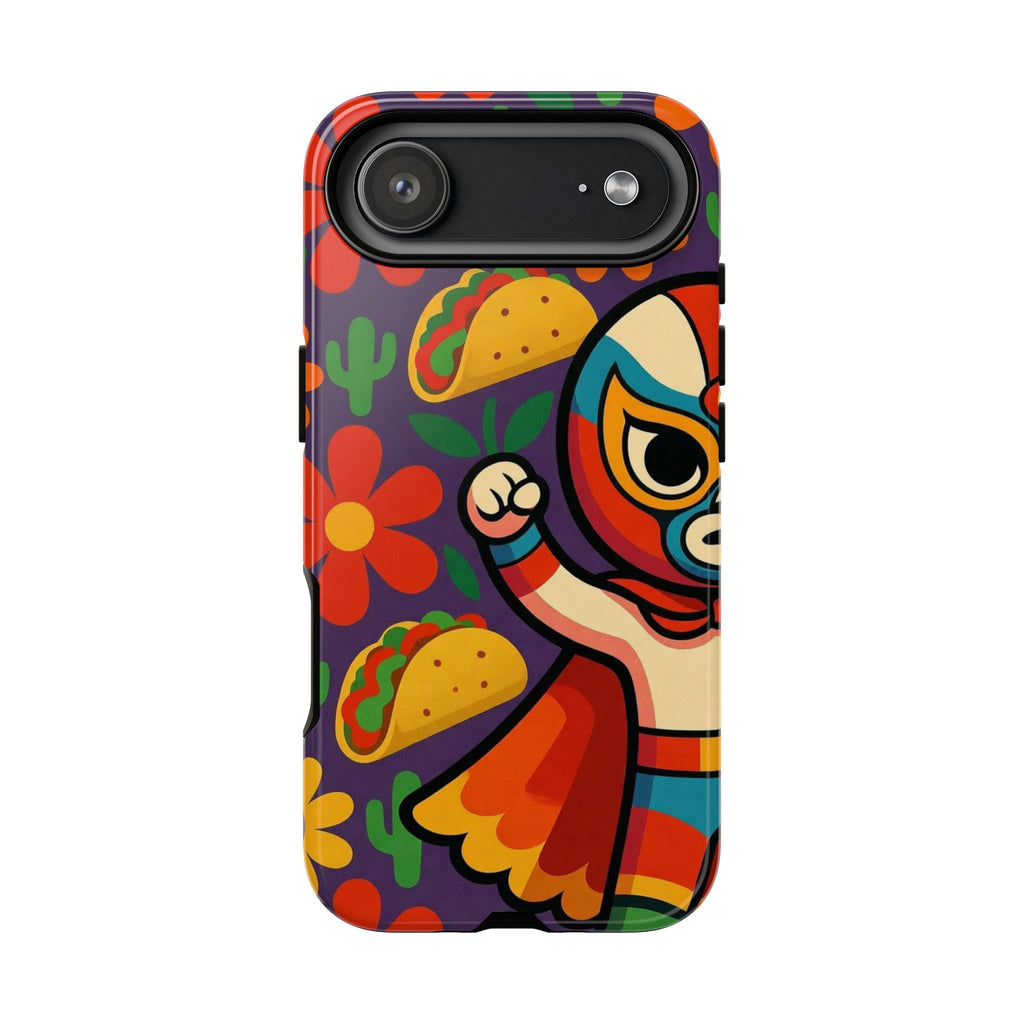 Luchador Taco Phone Case — Colorful Mexican Wrestling Floral Design