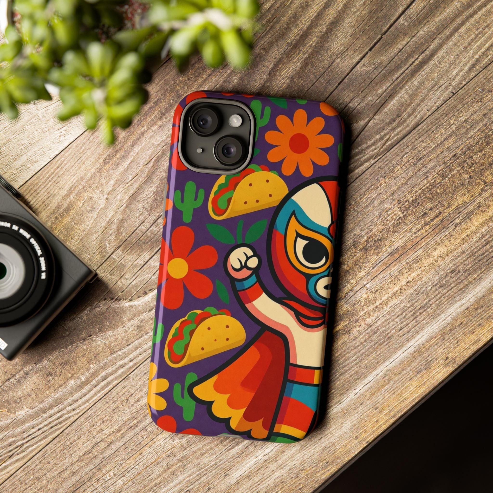 Luchador Taco Phone Case — Colorful Mexican Wrestling Floral Design