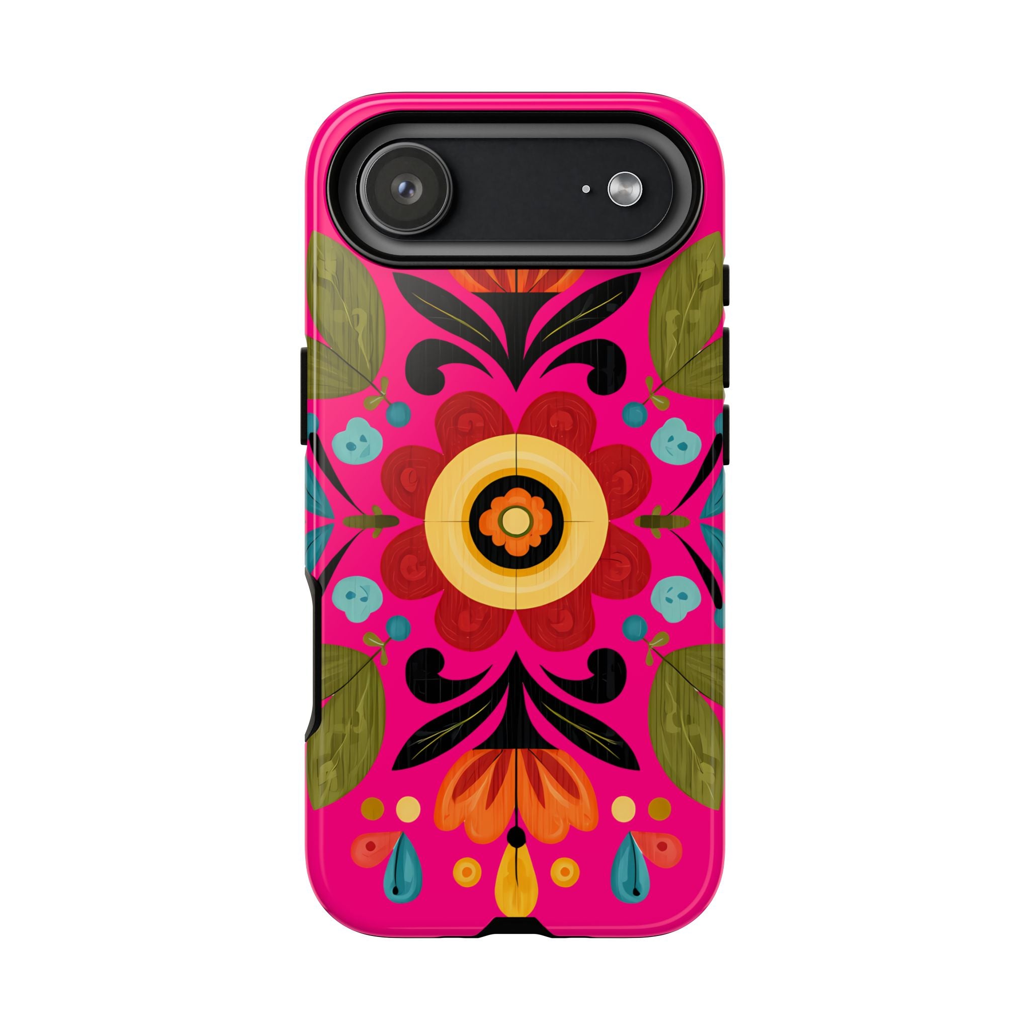 Floral Folk Art Tough Case — Bright Pink Protective Phone Case