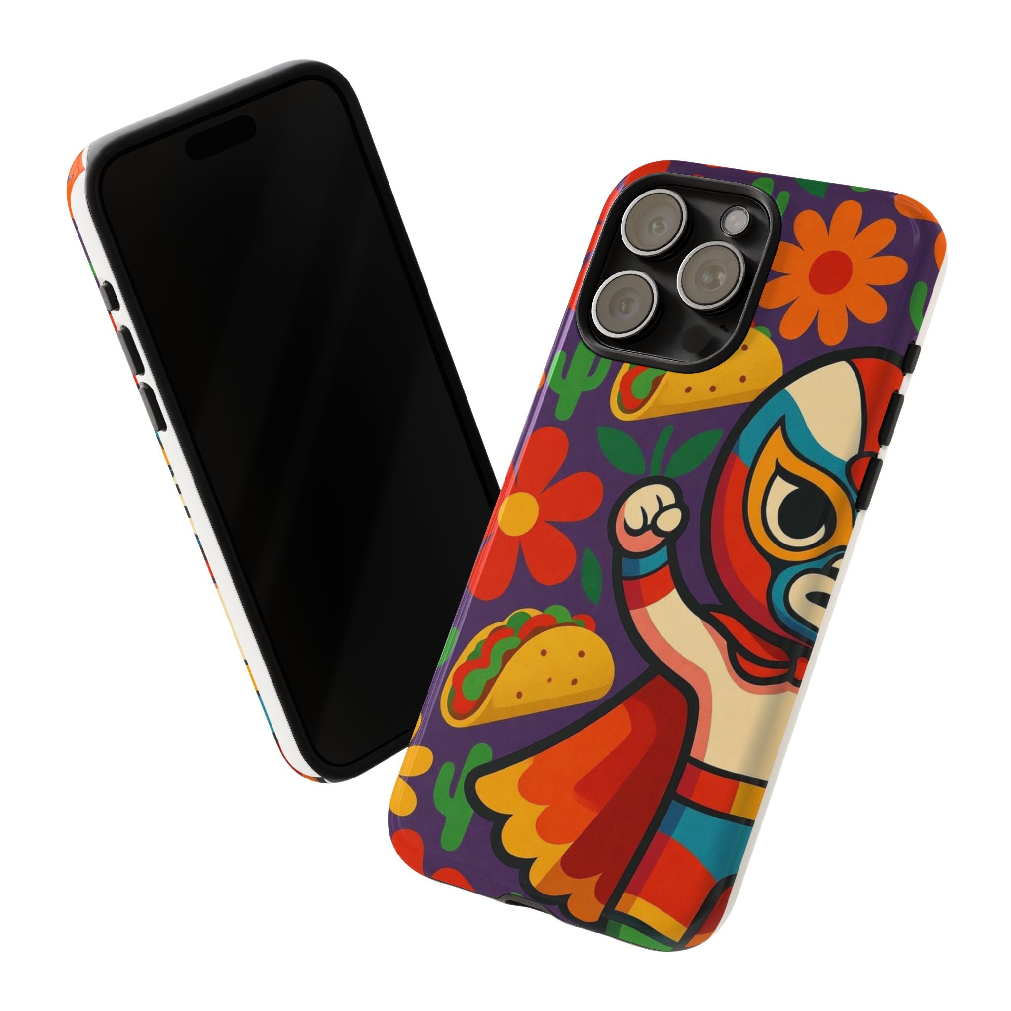 Luchador Taco Phone Case — Colorful Mexican Wrestling Floral Design