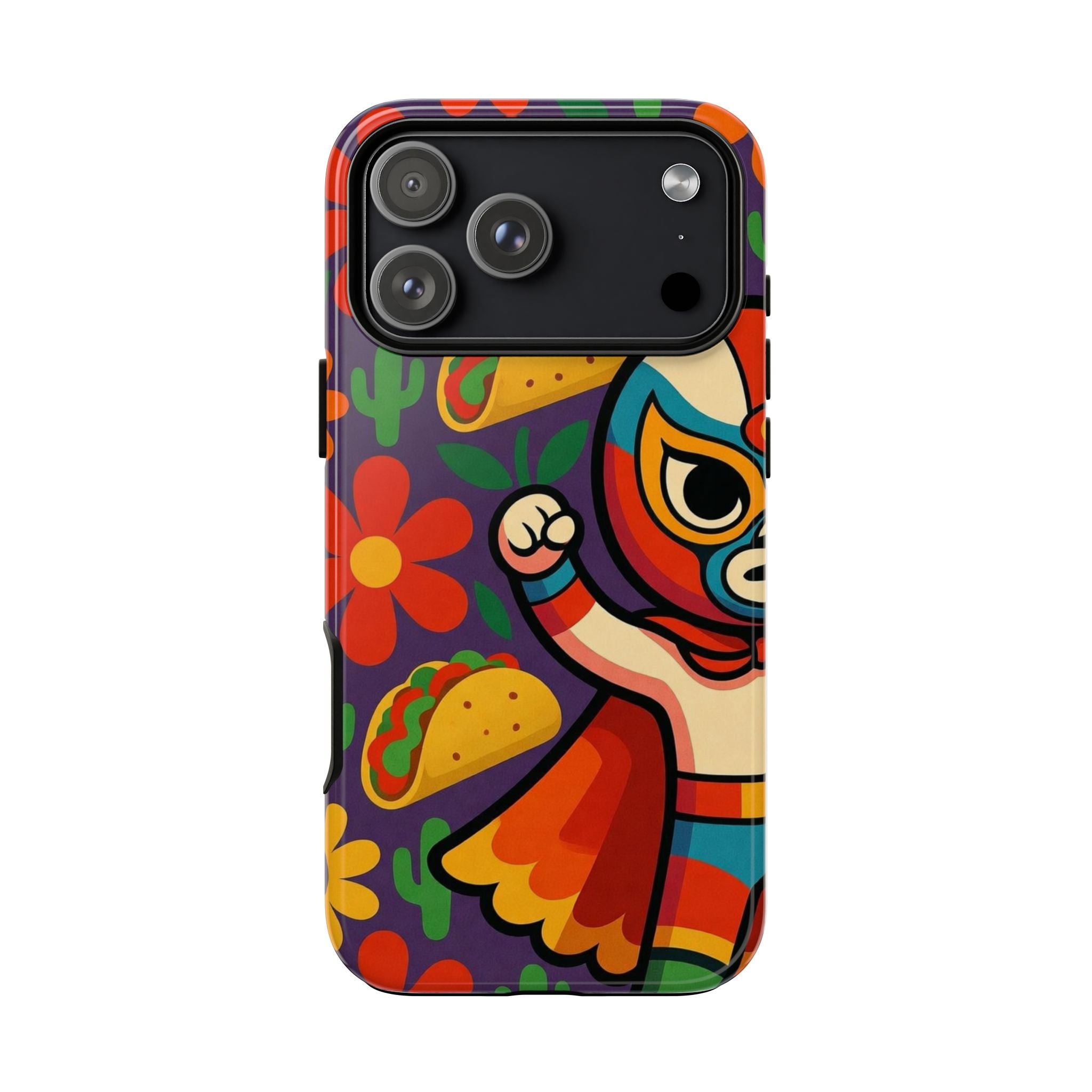 Luchador Taco Phone Case — Colorful Mexican Wrestling Floral Design