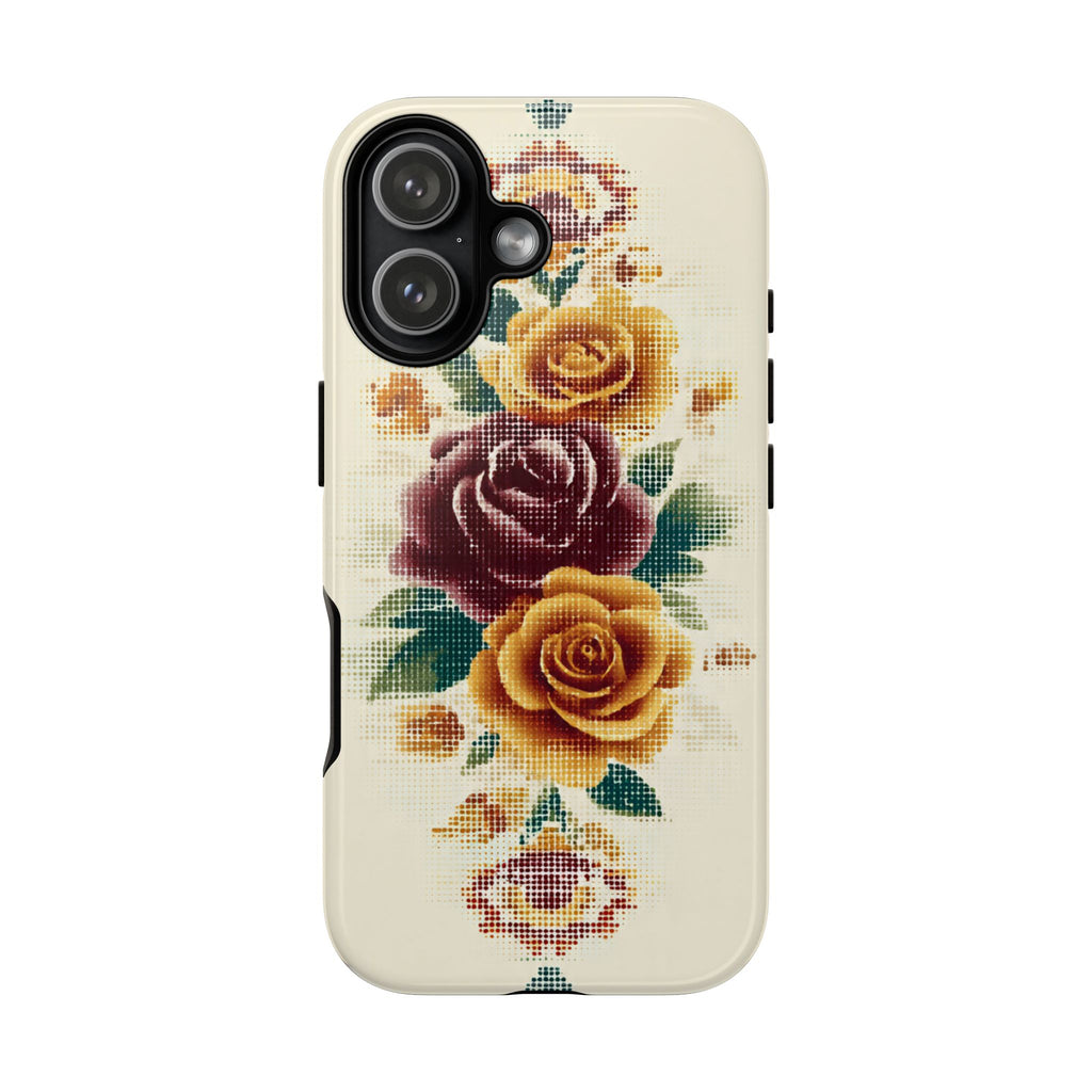 Floral Cross-Stitch Phone Case – Vintage Rose Protective Cover
