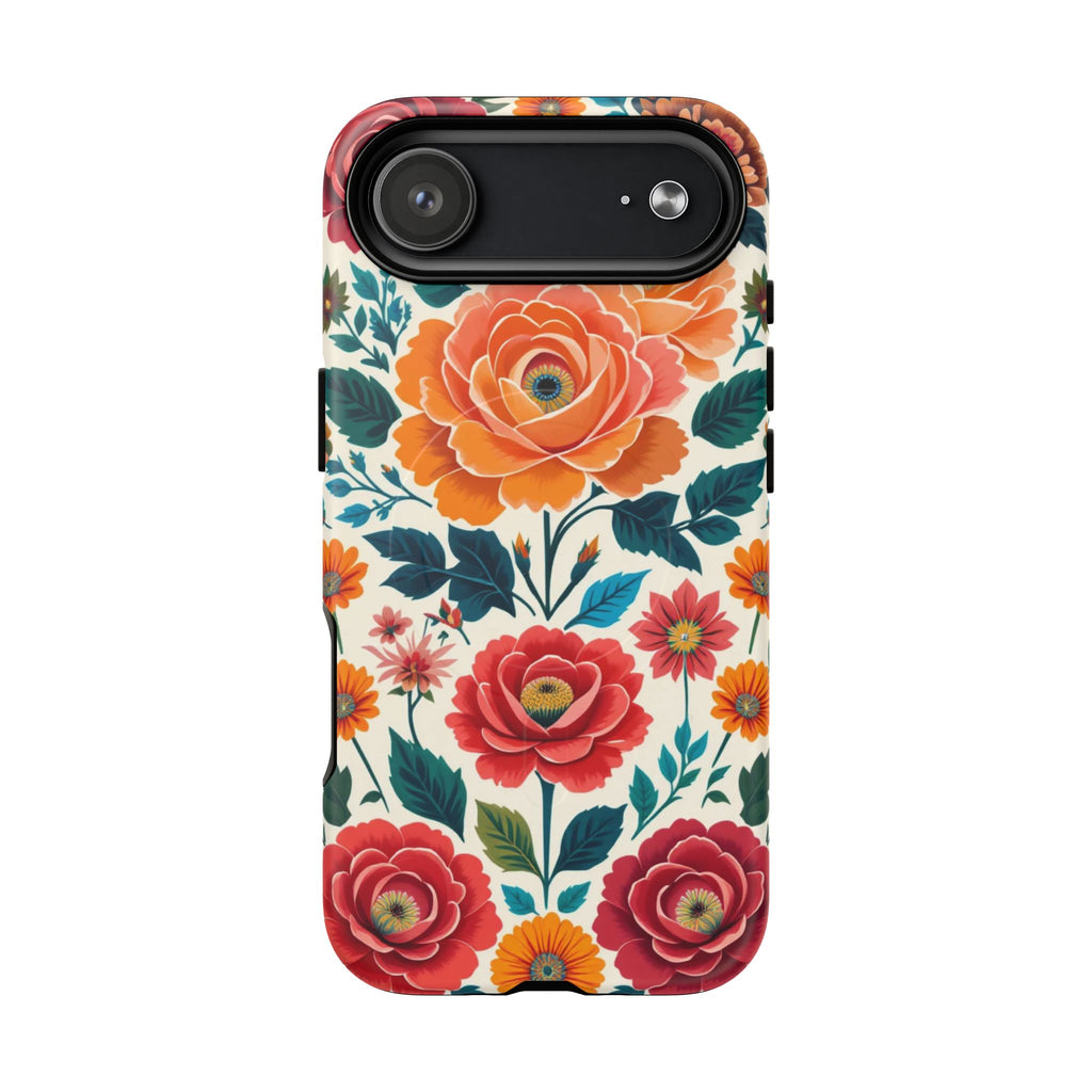 Floral Rose Tough Magnetic Phone Case — Vintage Orange & Red Garden Design