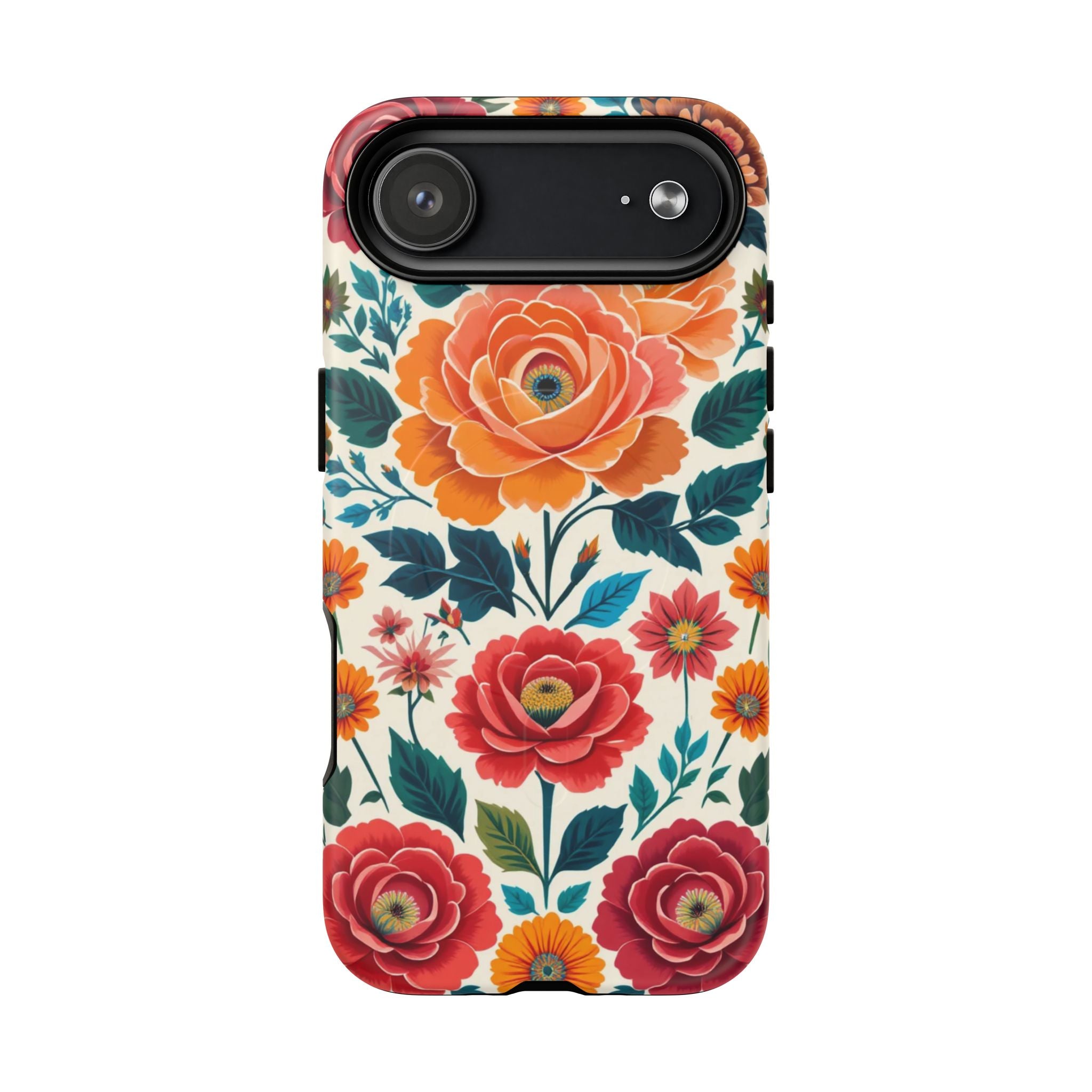 Floral Rose Tough Magnetic Phone Case — Vintage Orange & Red Garden Design