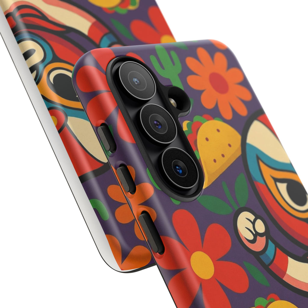 Luchador Taco Phone Case — Colorful Mexican Wrestling Floral Design