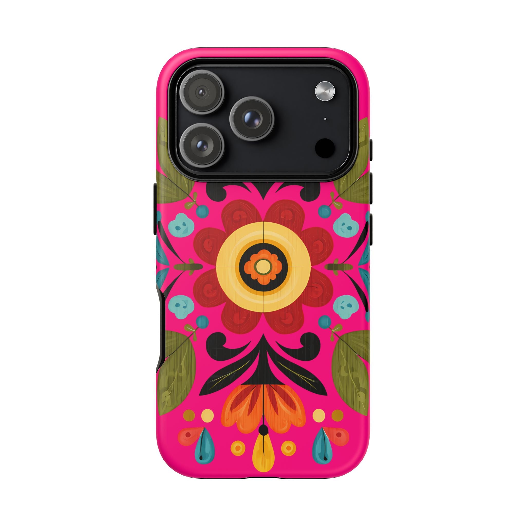 Floral Folk Art Tough Case — Bright Pink Protective Phone Case