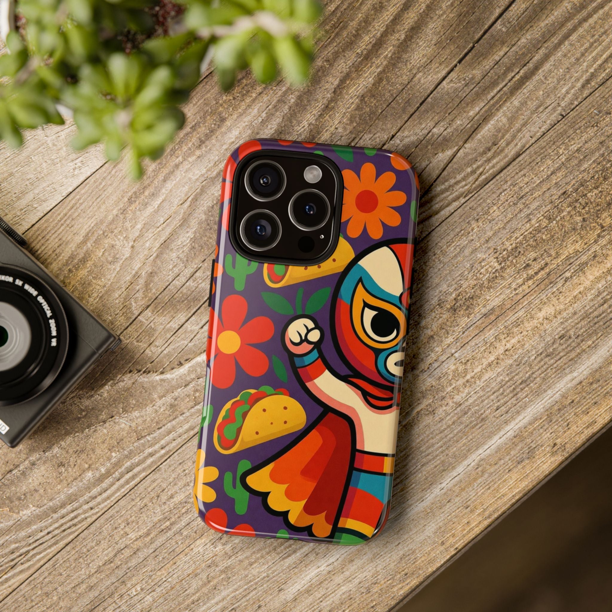 Luchador Taco Phone Case — Colorful Mexican Wrestling Floral Design