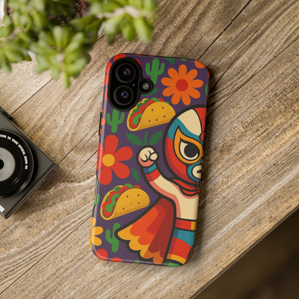 Luchador Taco Phone Case — Colorful Mexican Wrestling Floral Design
