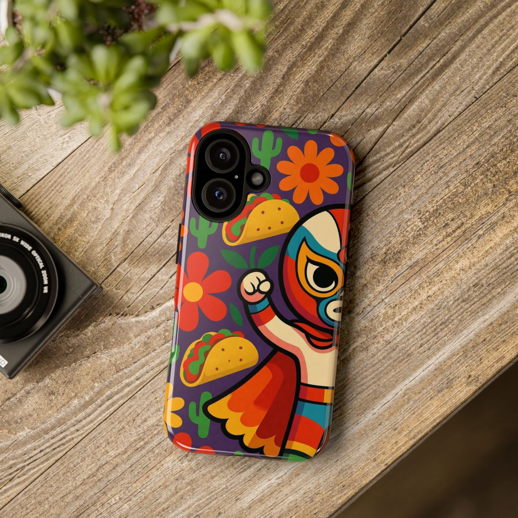 Luchador Taco Phone Case — Colorful Mexican Wrestling Floral Design