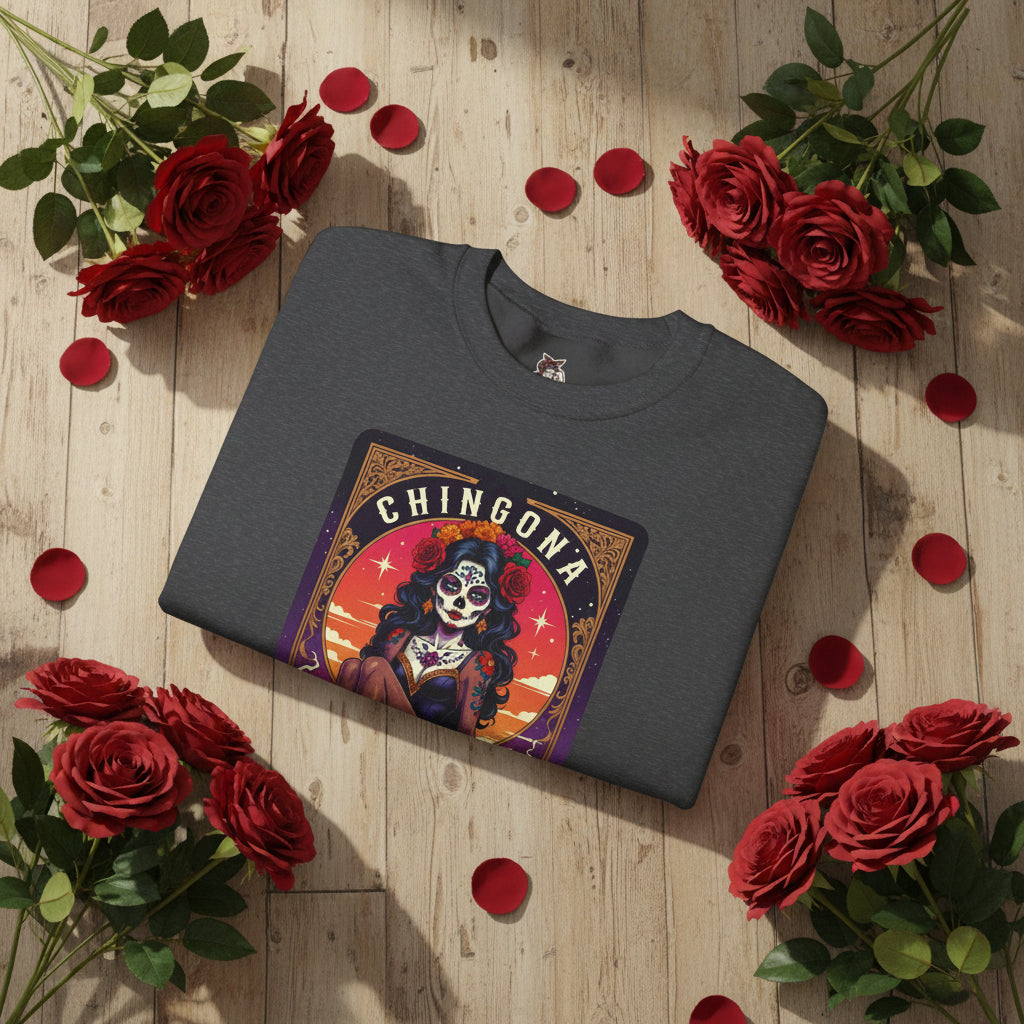 Sweatshirt — "Chingona" Sugar Skull Car Art Crewneck, Dia de los Muertos Retro Graphic