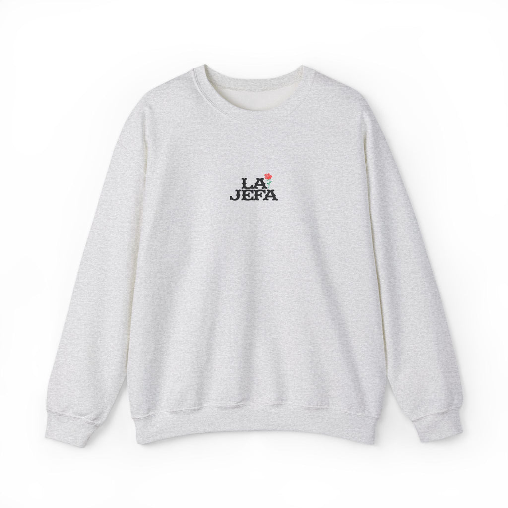 Crewneck Sweatshirt — "La Jefa" Embroidered Floral Pullover