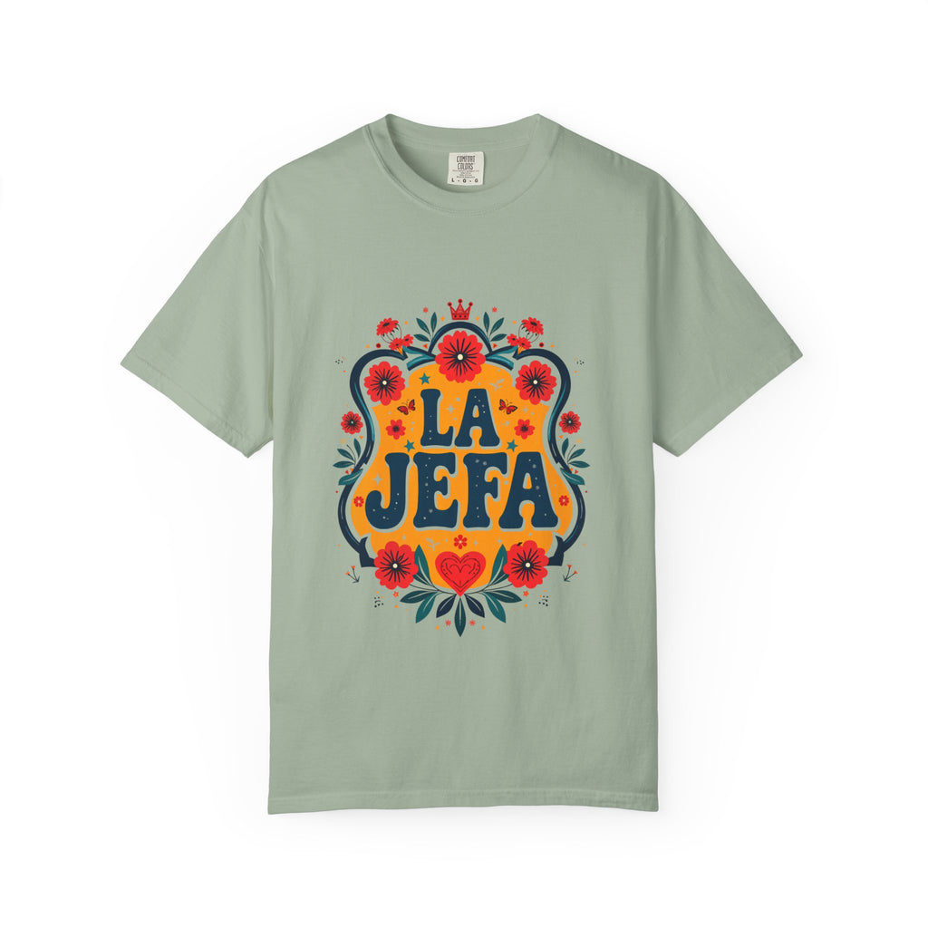 La Jefa floral tee ivory - Mexican folk art Comfort Colors Latina gift boss shirt