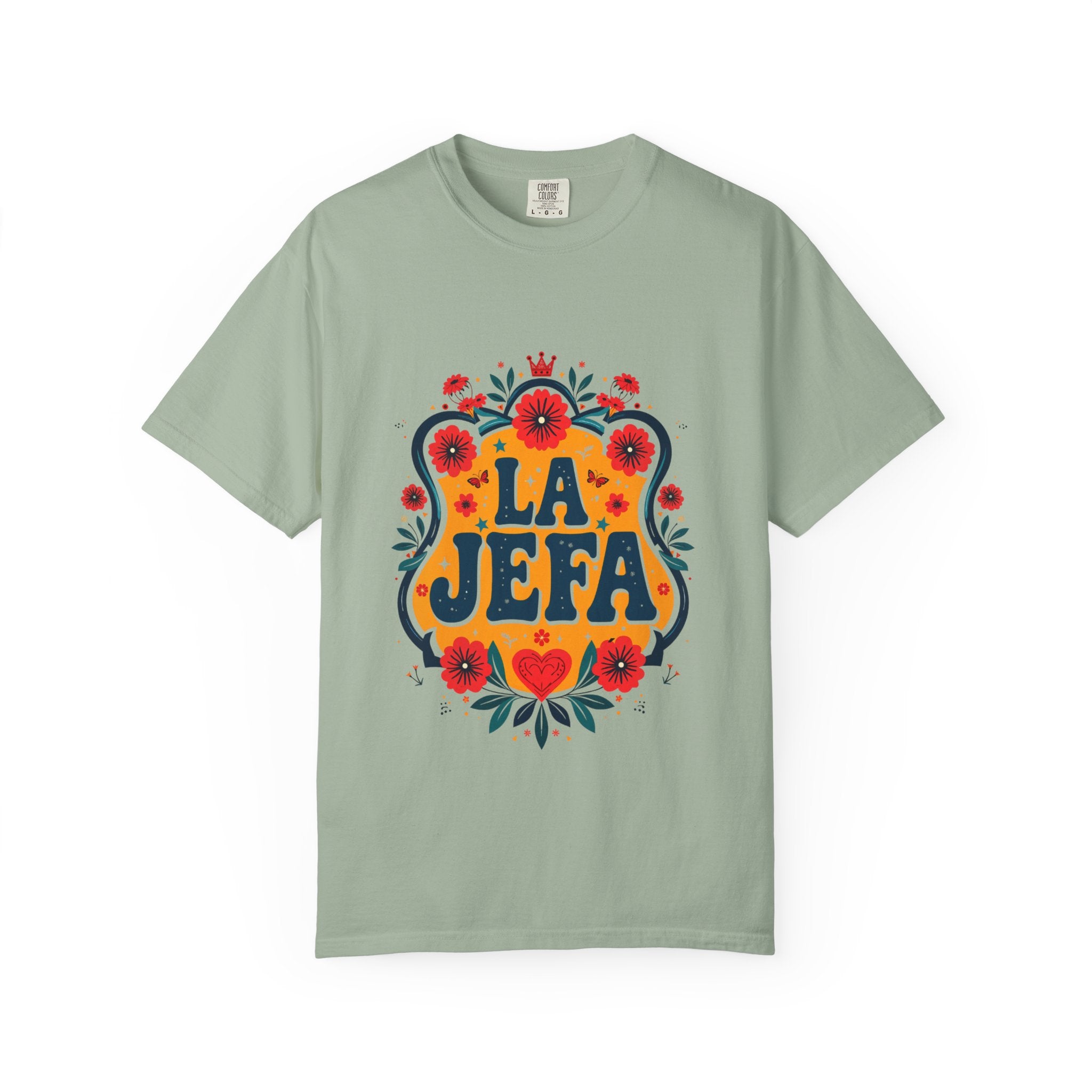 La Jefa floral tee ivory - Mexican folk art Comfort Colors Latina gift boss shirt