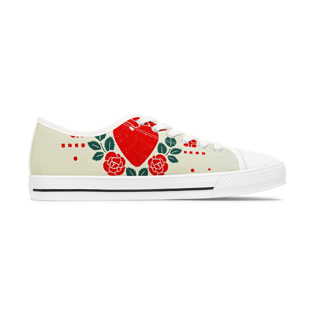 Heart & Roses Low Top Sneakers — Women's Valentine's Floral Canvas Shoes