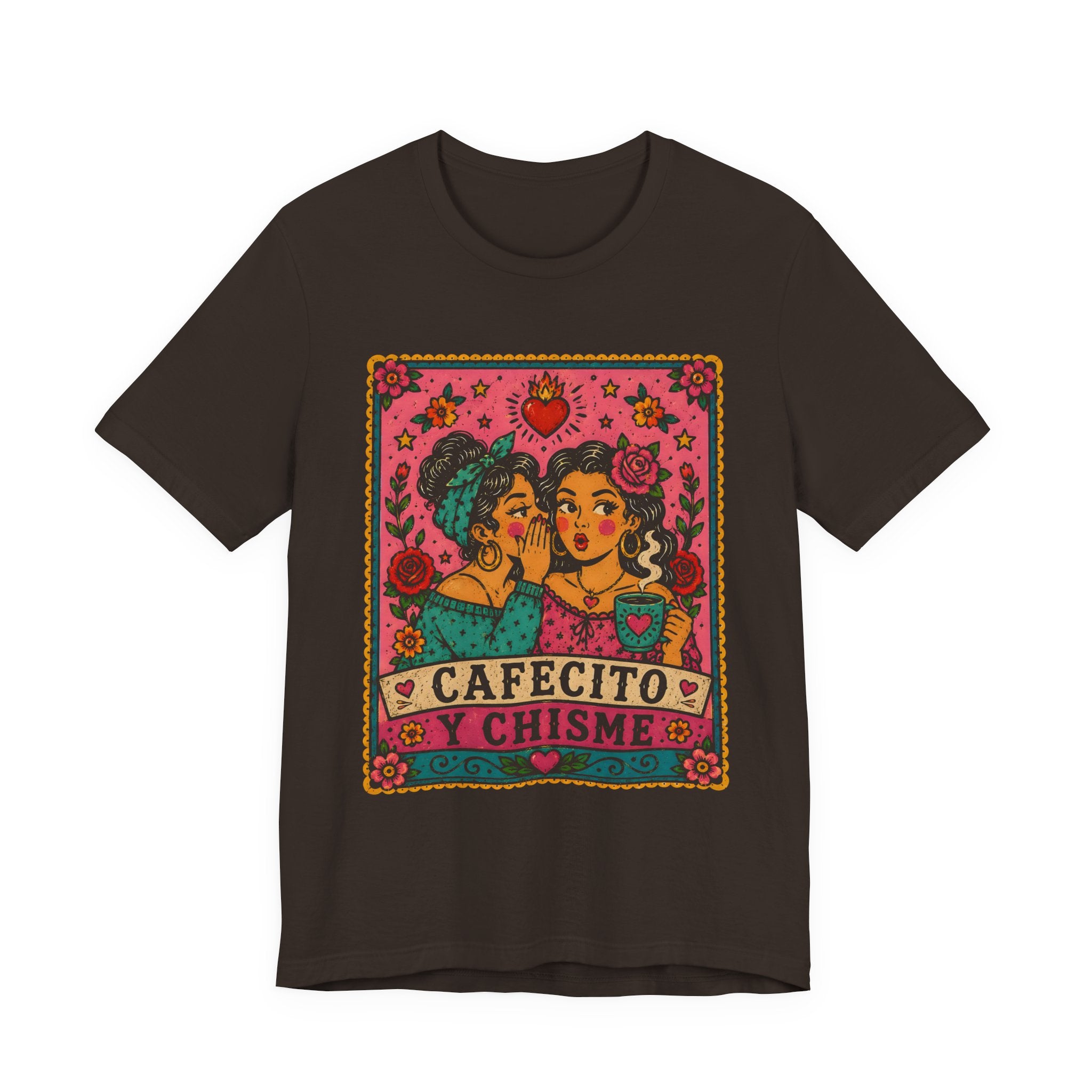 Cafecito y Chisme Tee — Retro Latino Gossip Coffee Graphic T-Shirt