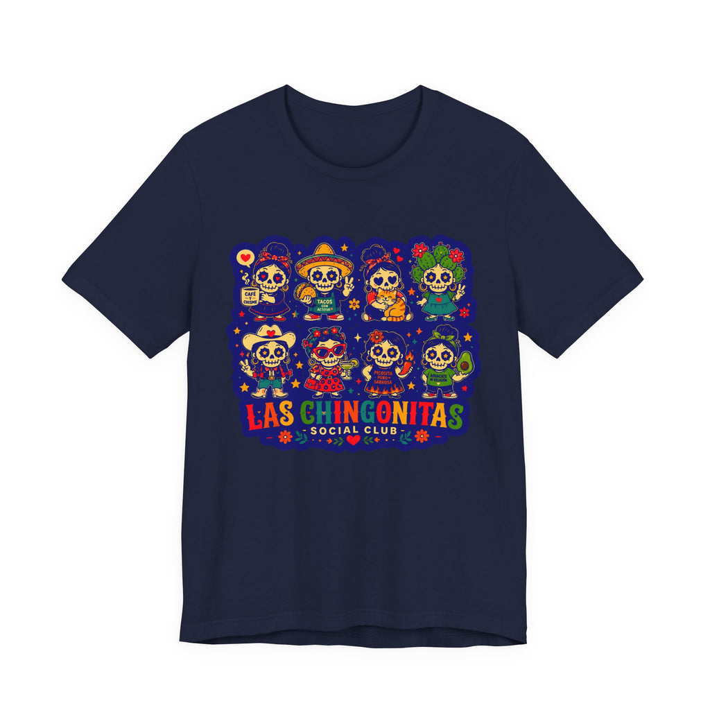 Las Chingonitas Social Club Tee — Colorful Day of the Dead Calavera Graphic T‑Shirt