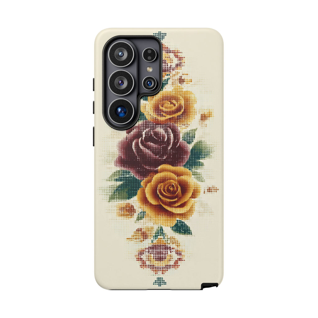 Floral Cross-Stitch Phone Case – Vintage Rose Protective Cover
