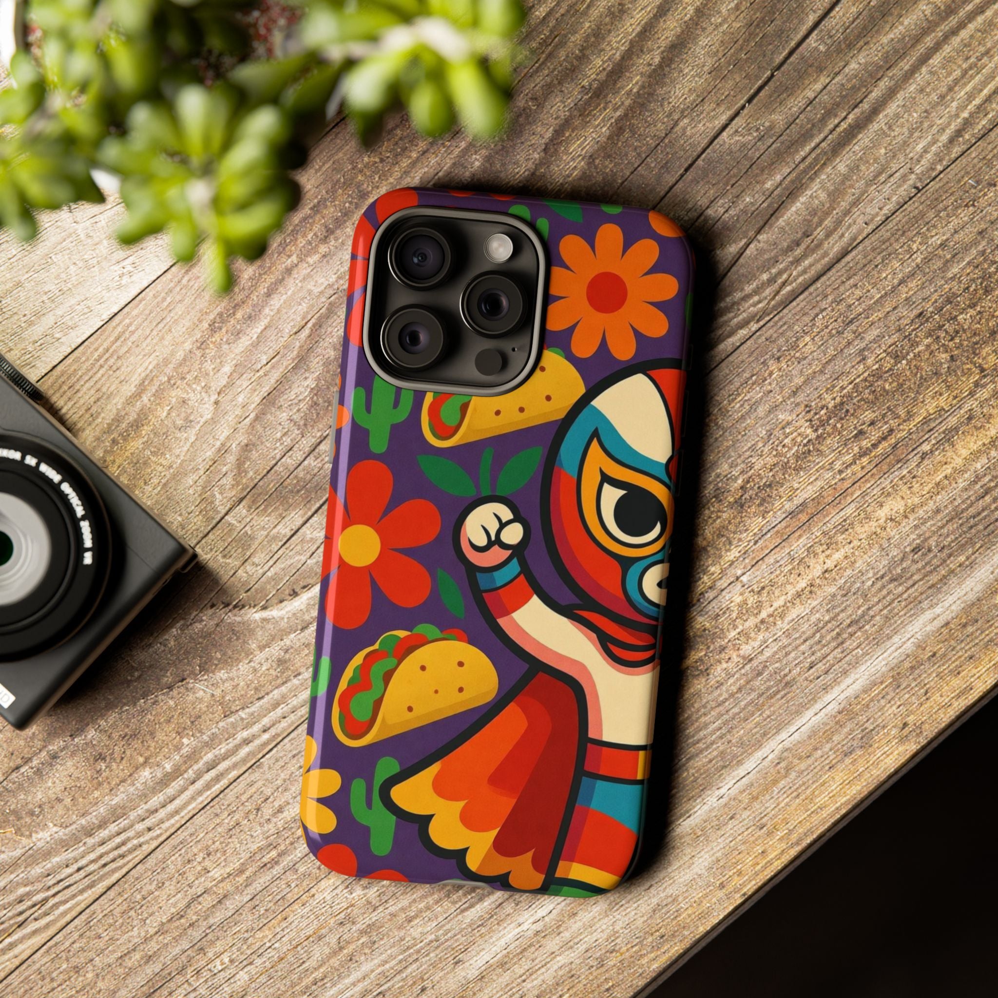 Luchador Taco Phone Case — Colorful Mexican Wrestling Floral Design