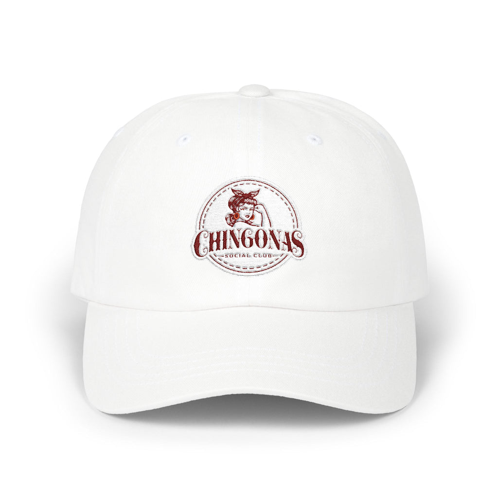 Dad Cap with Vintage Hound Logo — White Classic Baseball Hat