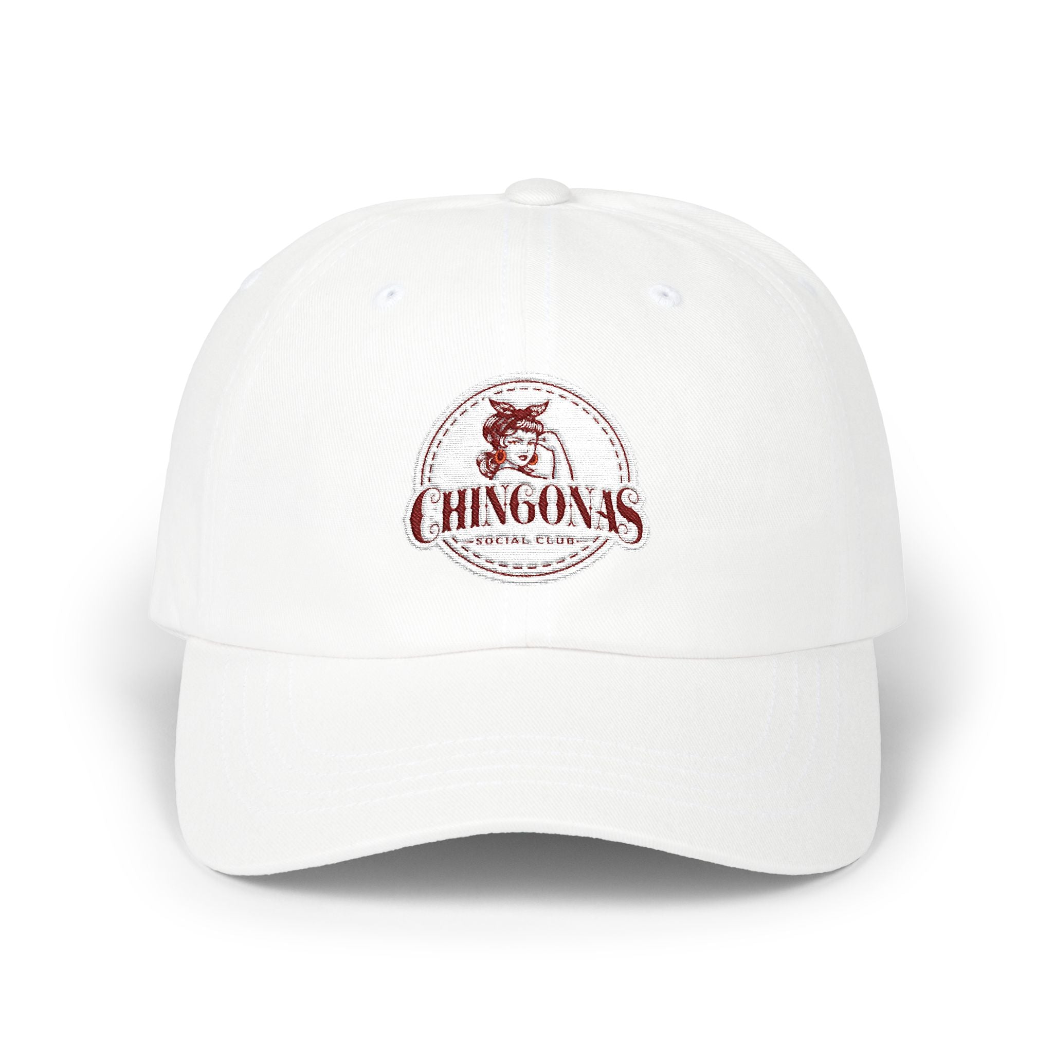 Dad Cap with Vintage Hound Logo — White Classic Baseball Hat