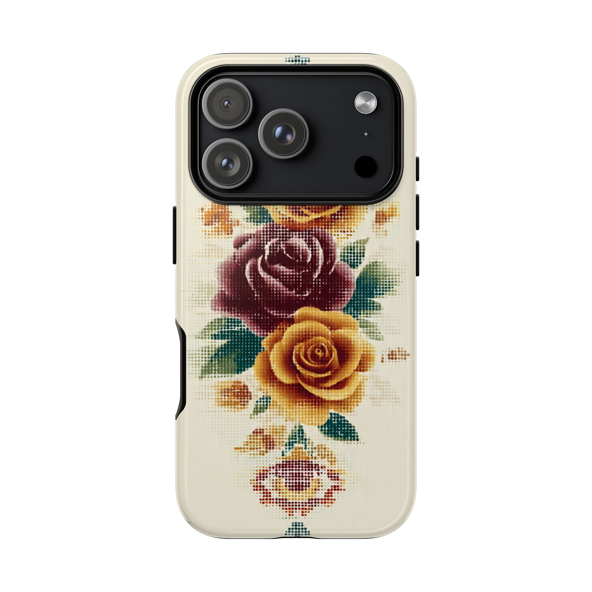 Floral Cross-Stitch Phone Case – Vintage Rose Protective Cover
